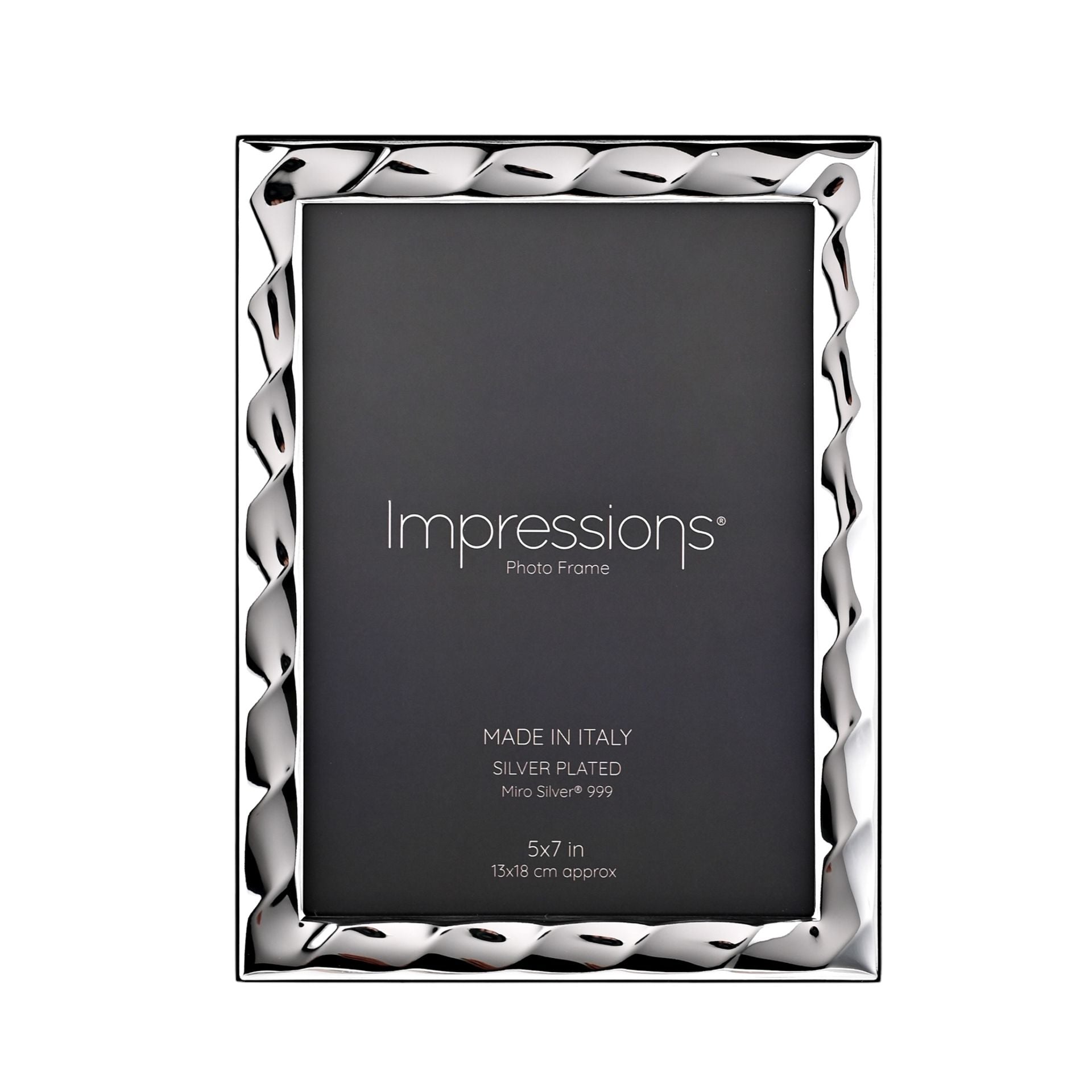 Impressions 999 Silver Bevelled Photo Frame 5" x 7" Wood Back Made In Italy