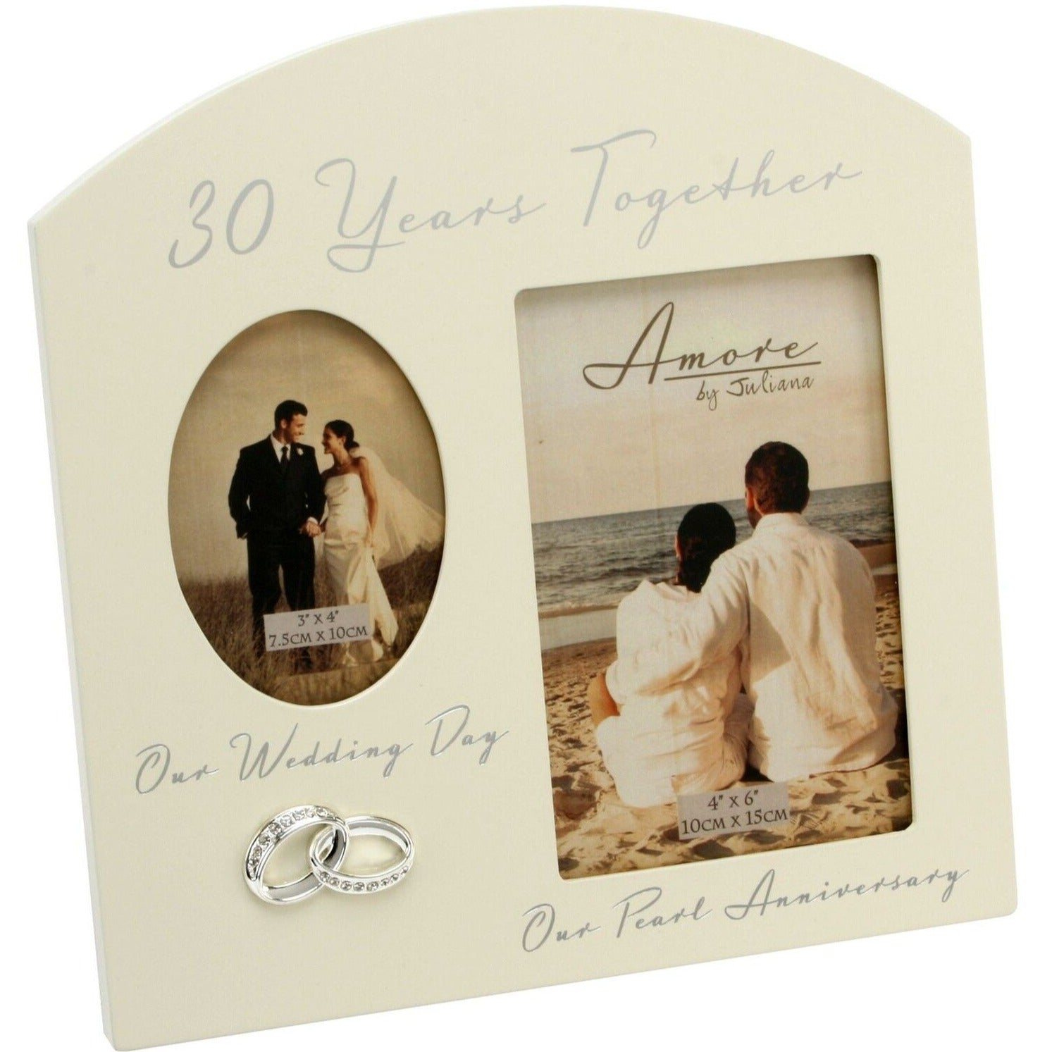 30th Wedding Anniversary Photo Frame - Double Aperture Then and Now