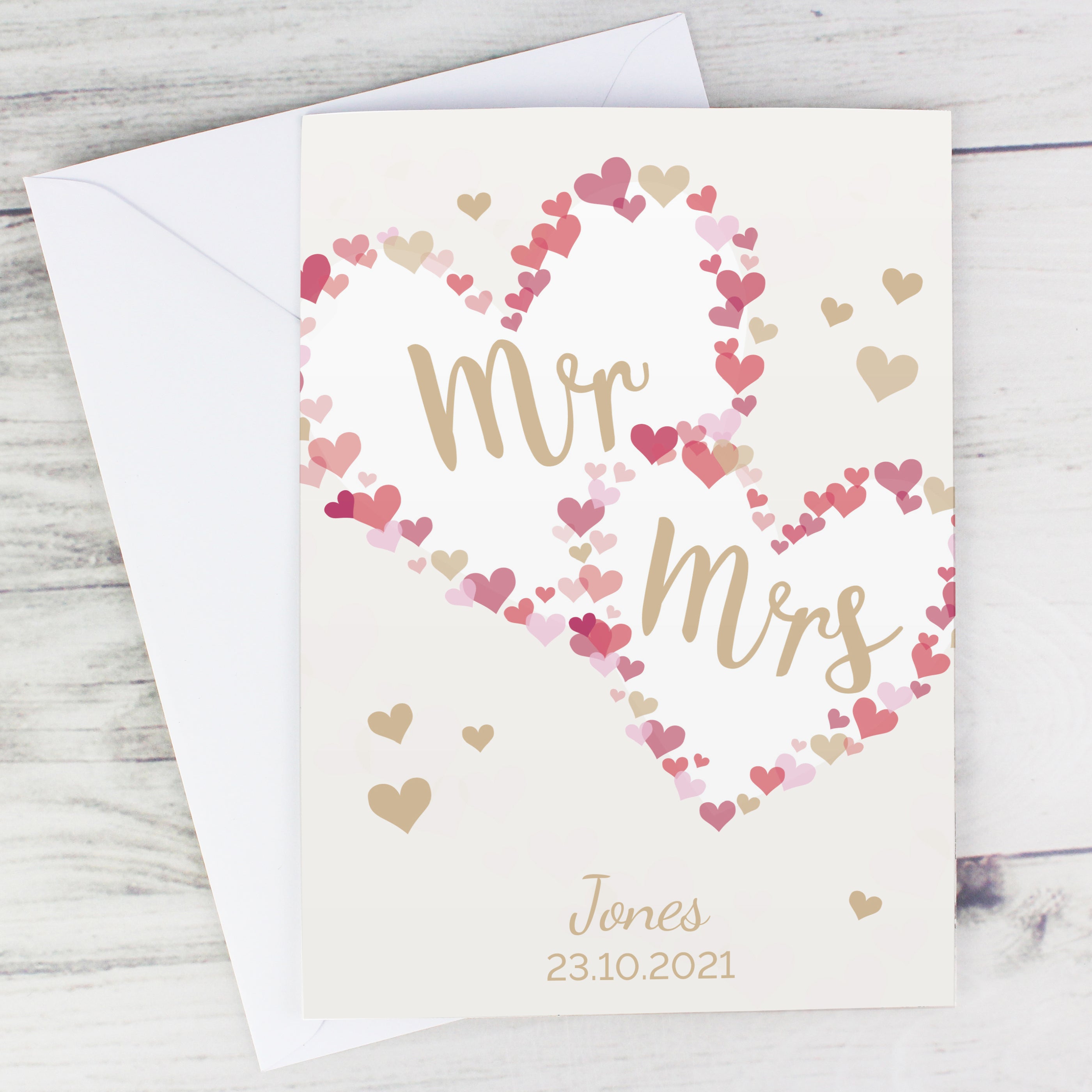 Personalised Mr & Mrs Confetti Hearts Wedding Card