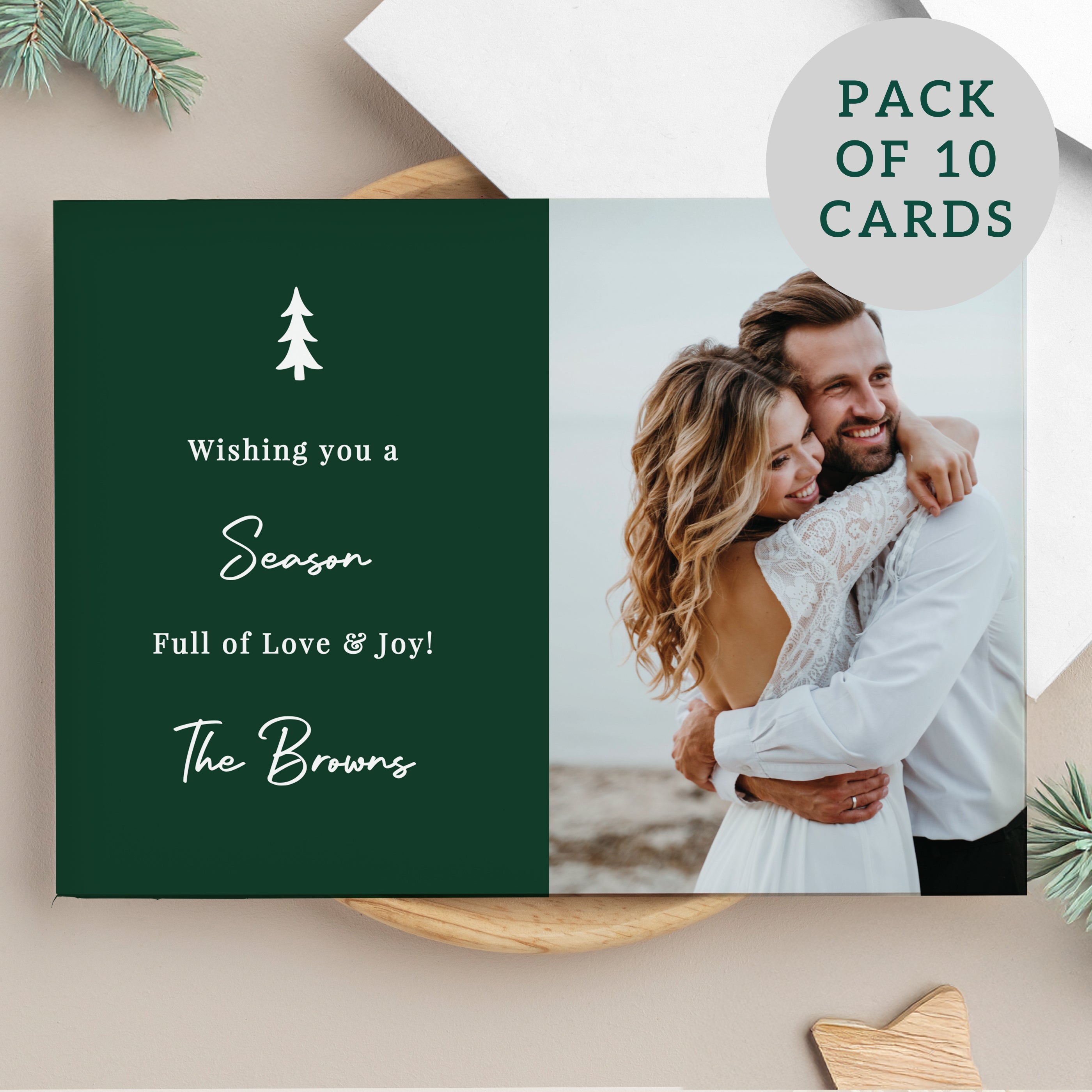 Personalised Photo Upload Pack of 10 Green Christmas Cards