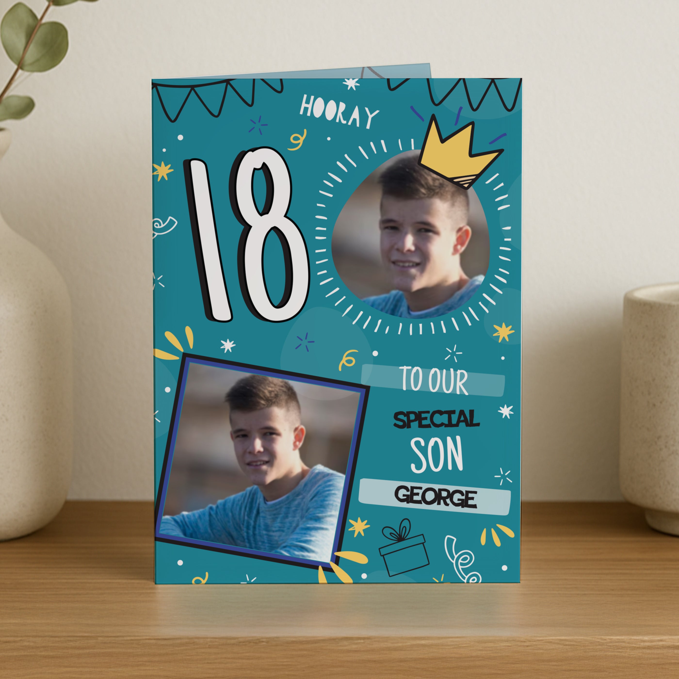 Personalised Photo Upload Blue Birthday Card