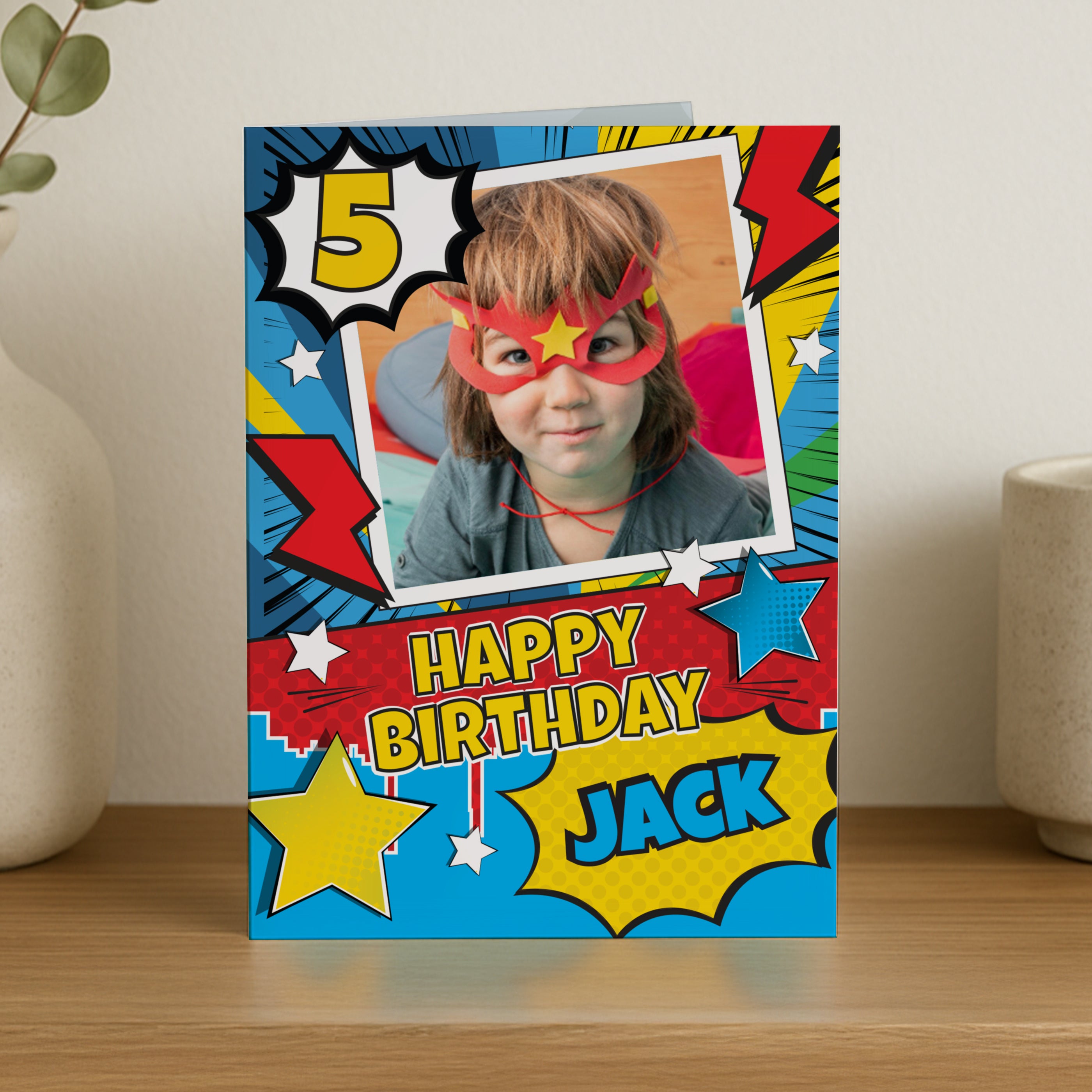 Personalised Photo Upload Superhero Birthday Card