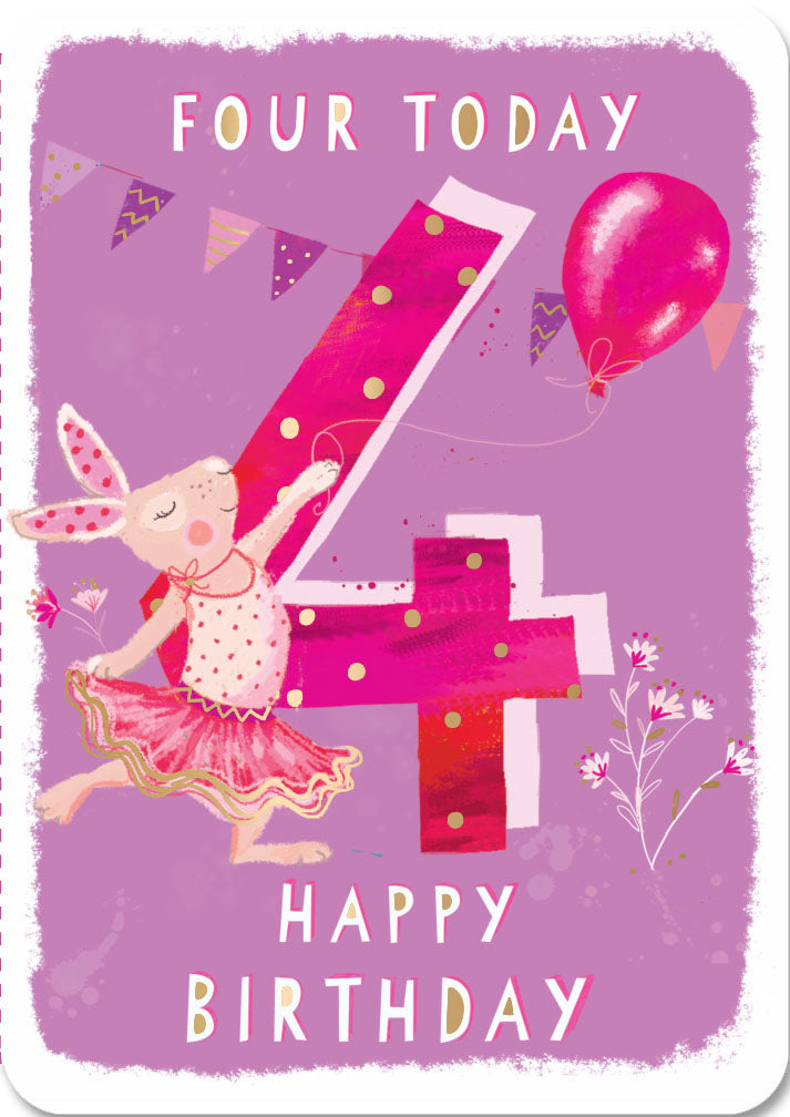 4th Birthday Card - Rabbit  Ballerina