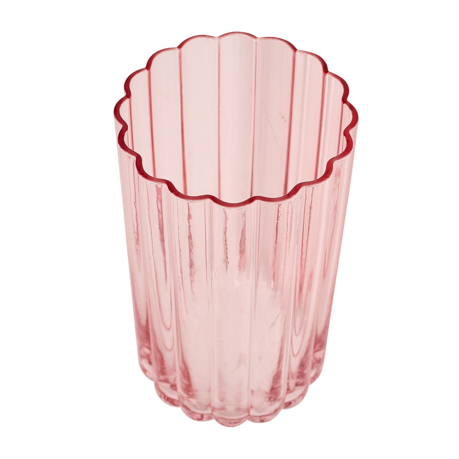 Set Of 2 Hestia Bright Pink Scalloped Glass Tumblers - Large *(32/12)*