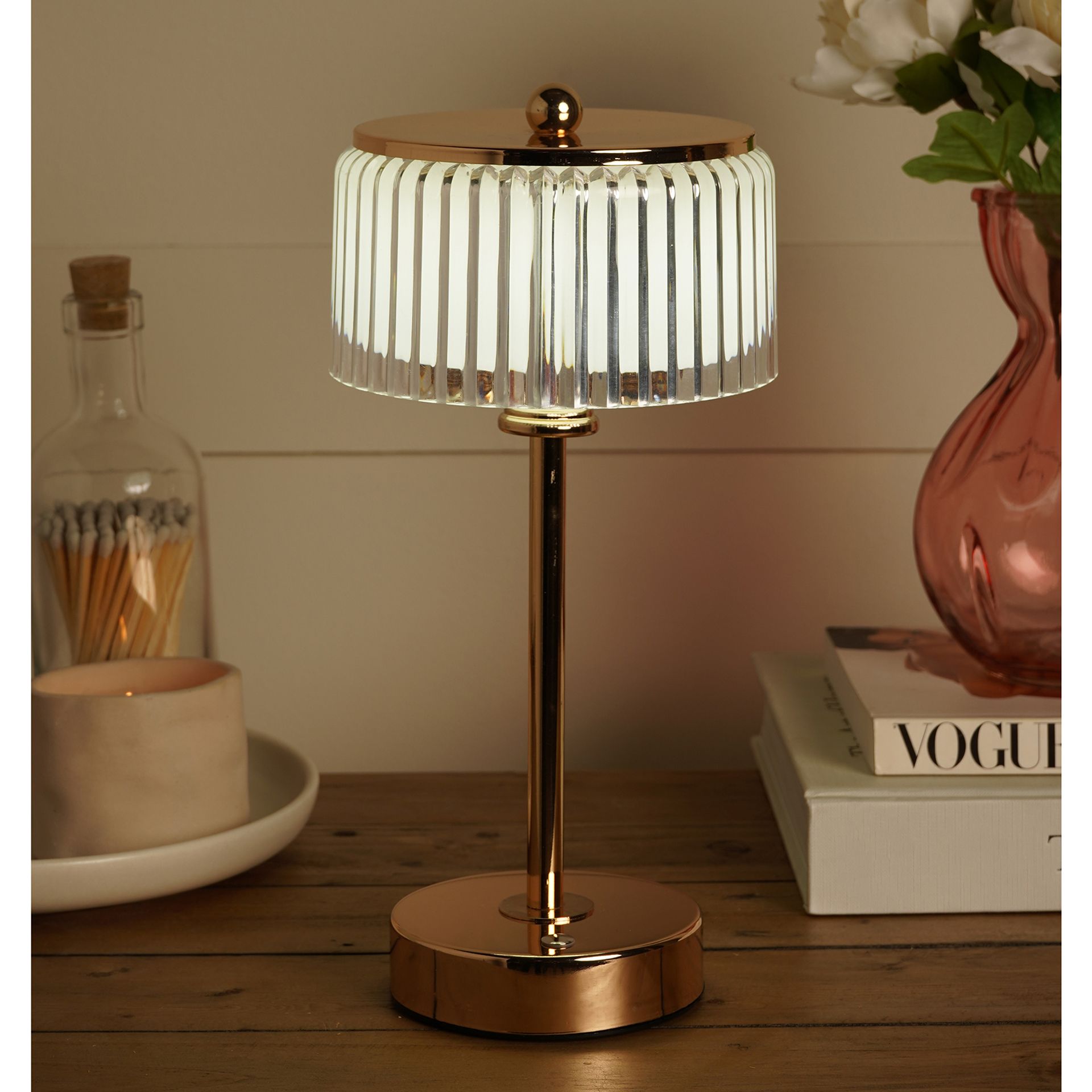Hestia Crystal USB LED Touch Table Lamp with Gold Base & Trim