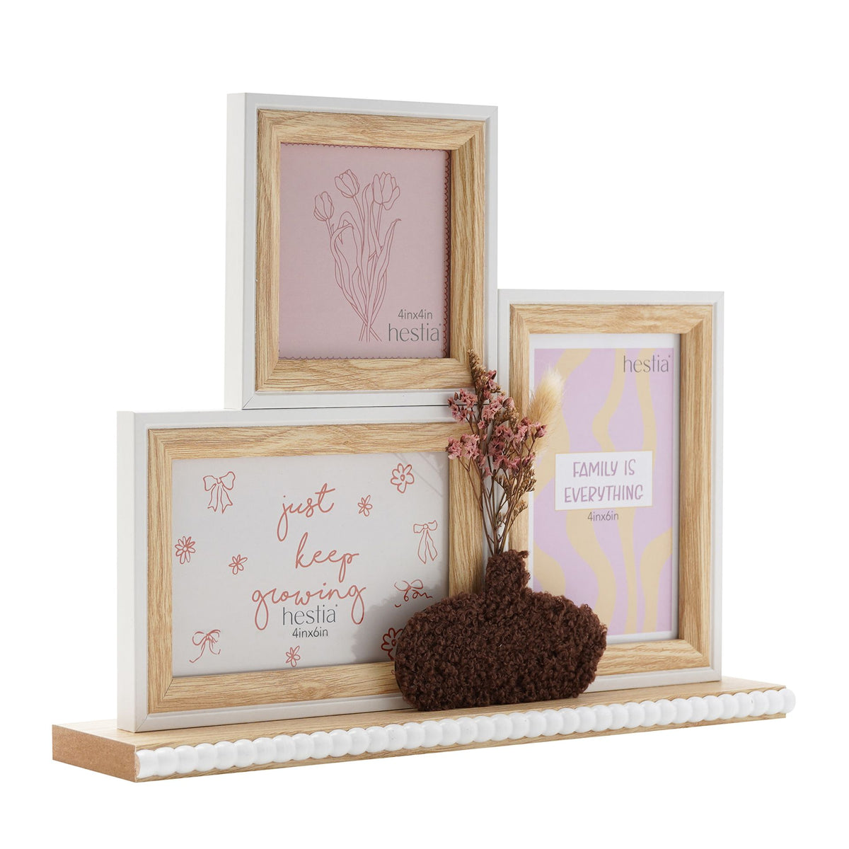 Hestia 3 Frame Collage with Vase & Dried Flowers - Natural