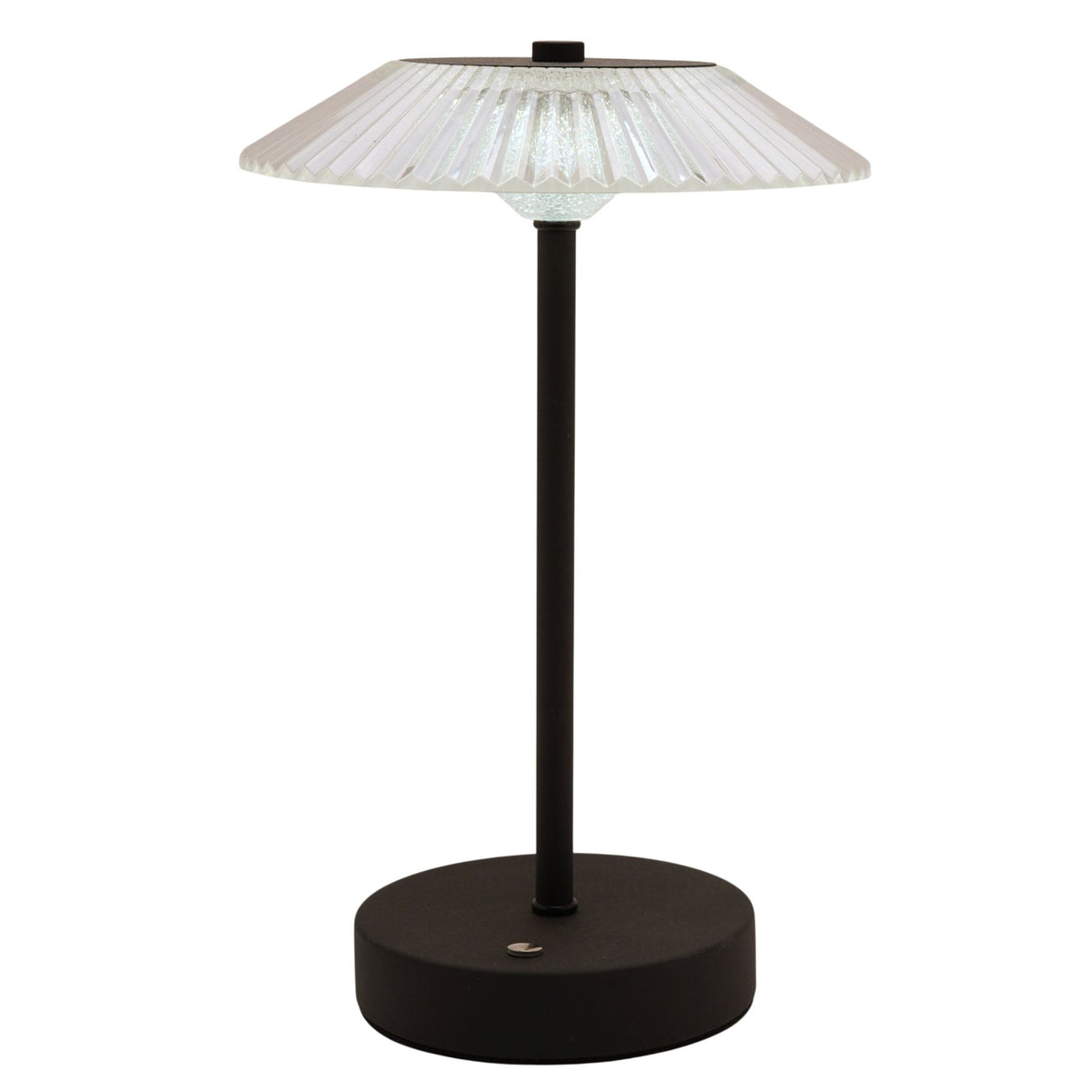 Hestia Black Ribbed Glass USB LED Touch Table Lamp