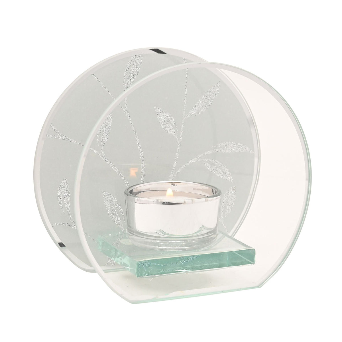 Hestia Glitter Leaf Design Single Tealight Holder