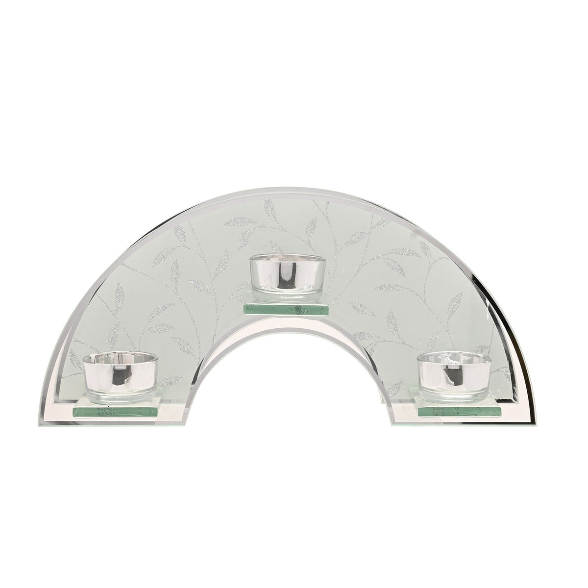 Hestia Glitter Leaf Design Triple Tealight Holder