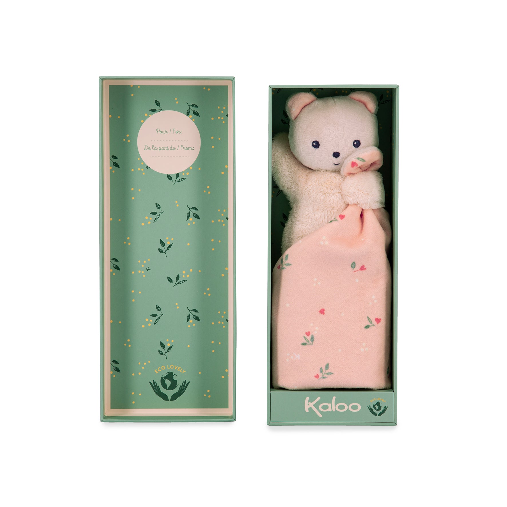 KALOO CARRE DOUCEUR DOUDOU BEAR LEAVES OF LOVE 17CM