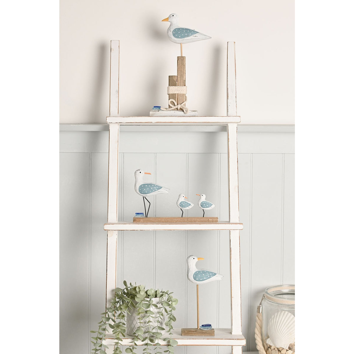 Love Life By The Sea Driftwood with Sea Glass - Seagull 31cm