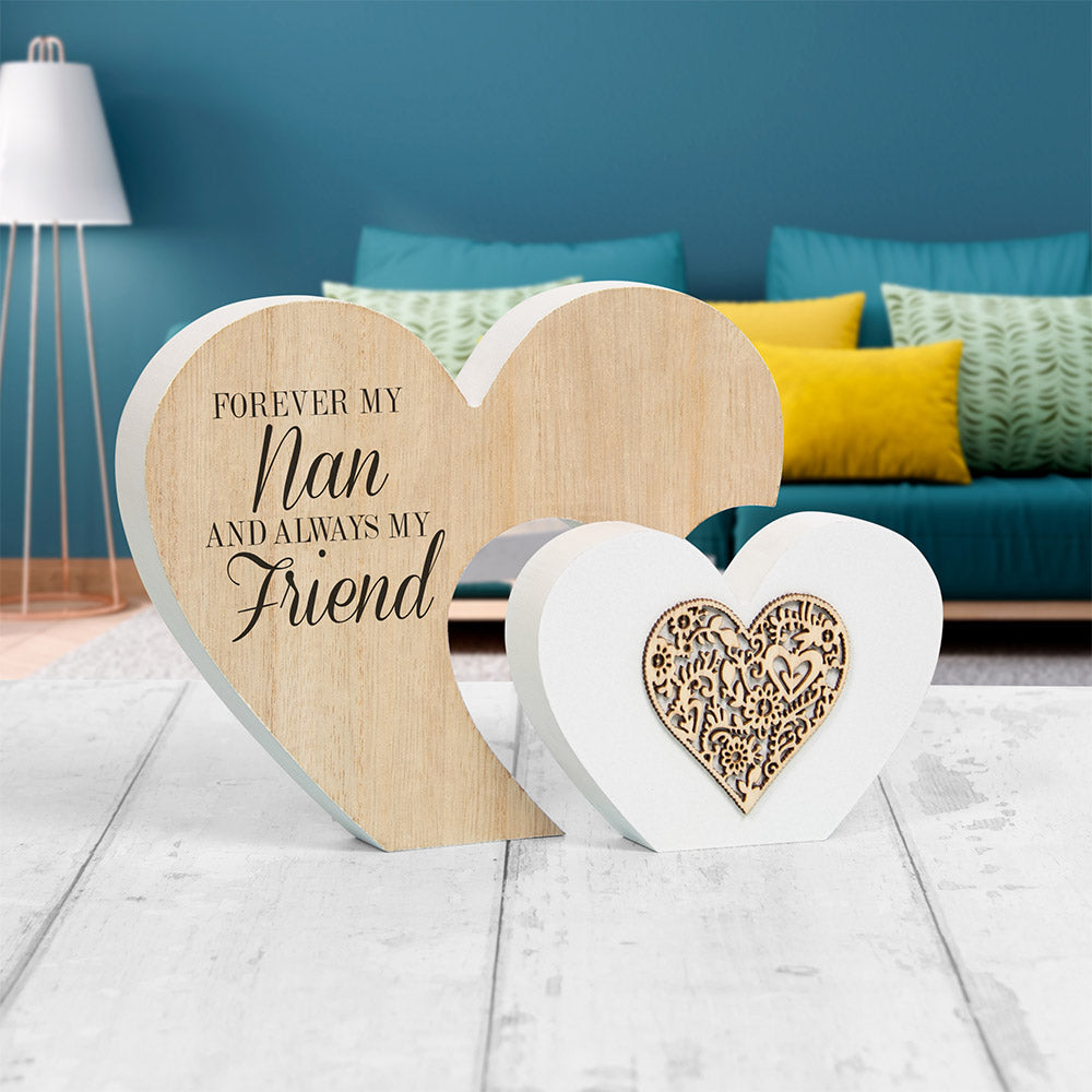 Nan My Friend Plaque - Laser Cut Wooden Double Heart Plaque