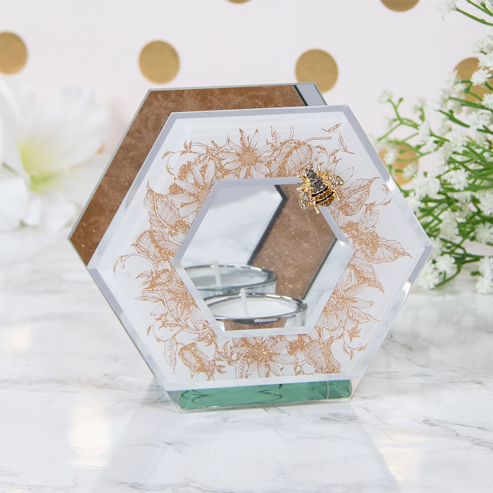 Mirror Bee Hexagon Tea Light Candle Holder