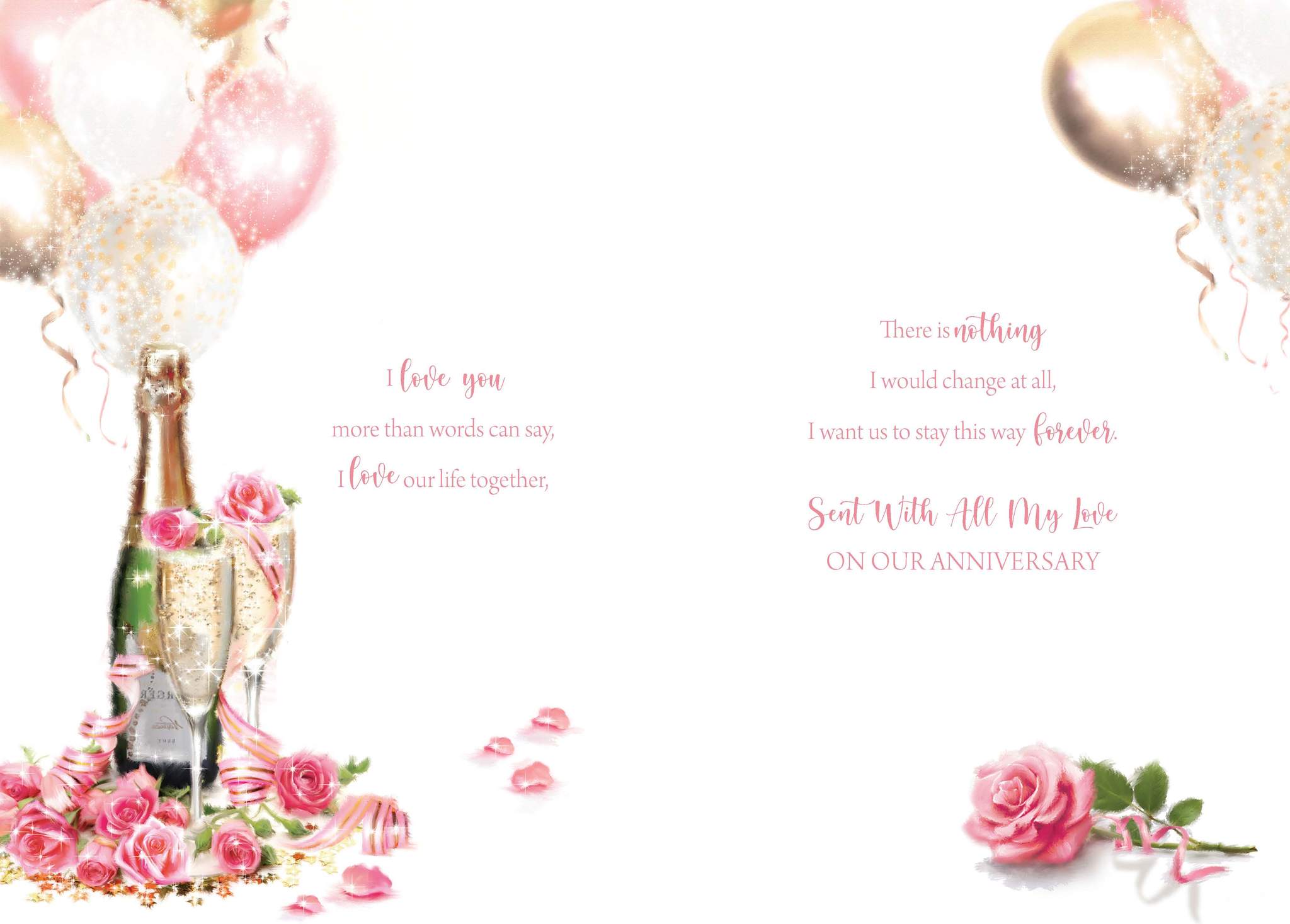 Wife Anniversary Card - Roses Champagne And Balloons