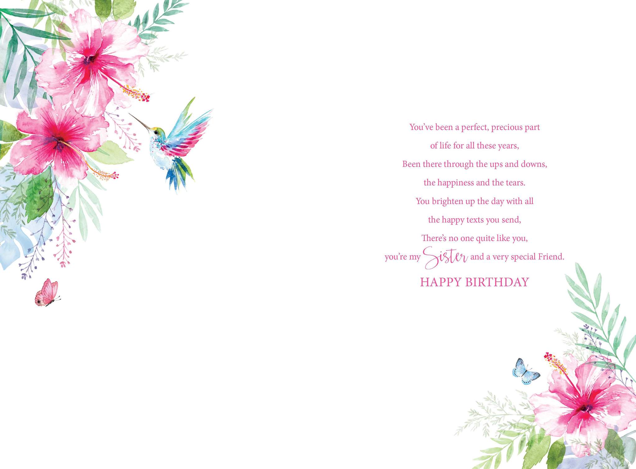 Sister Birthday Card - Kingfisher With Hibiscus