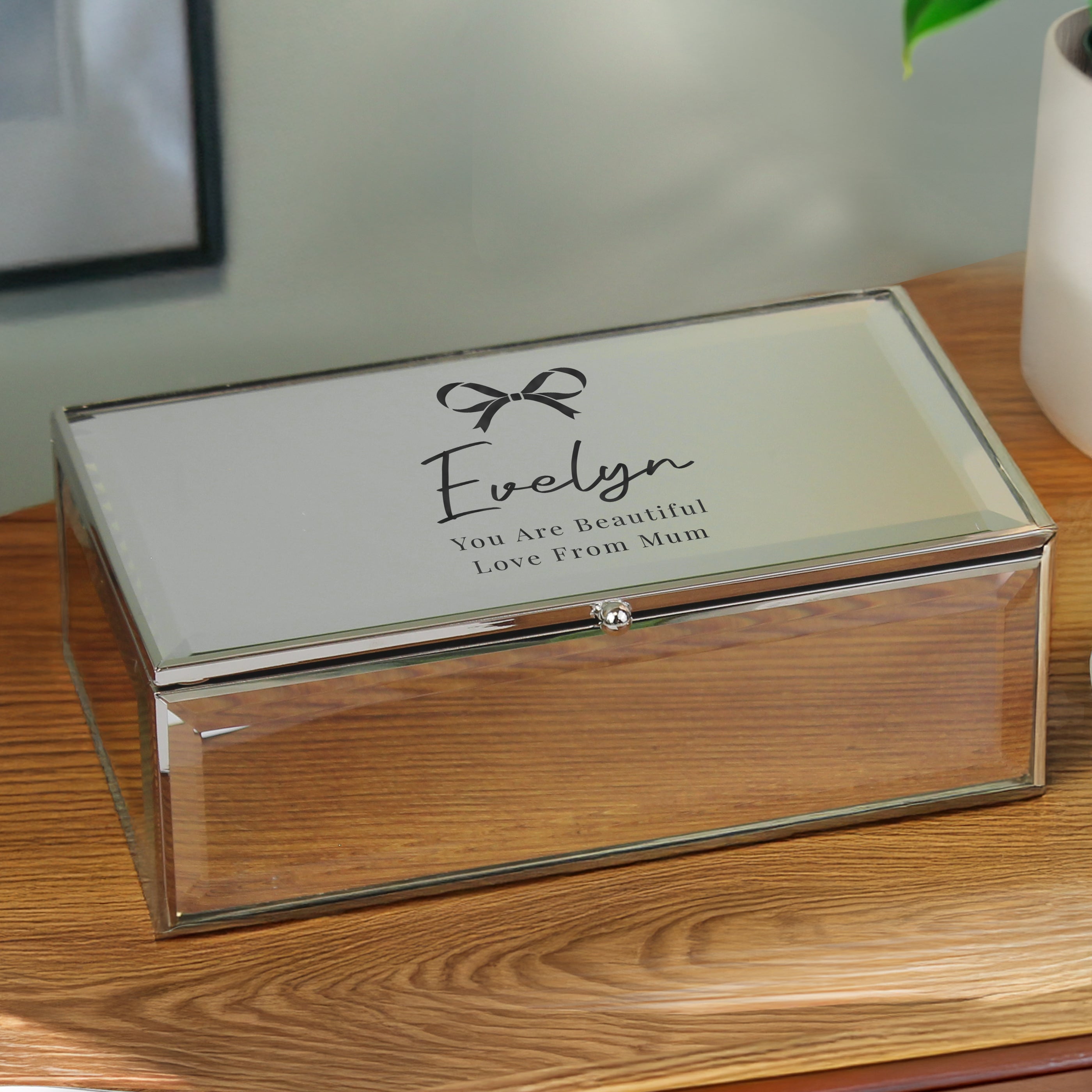 Personalised Bow Mirrored Jewellery Box