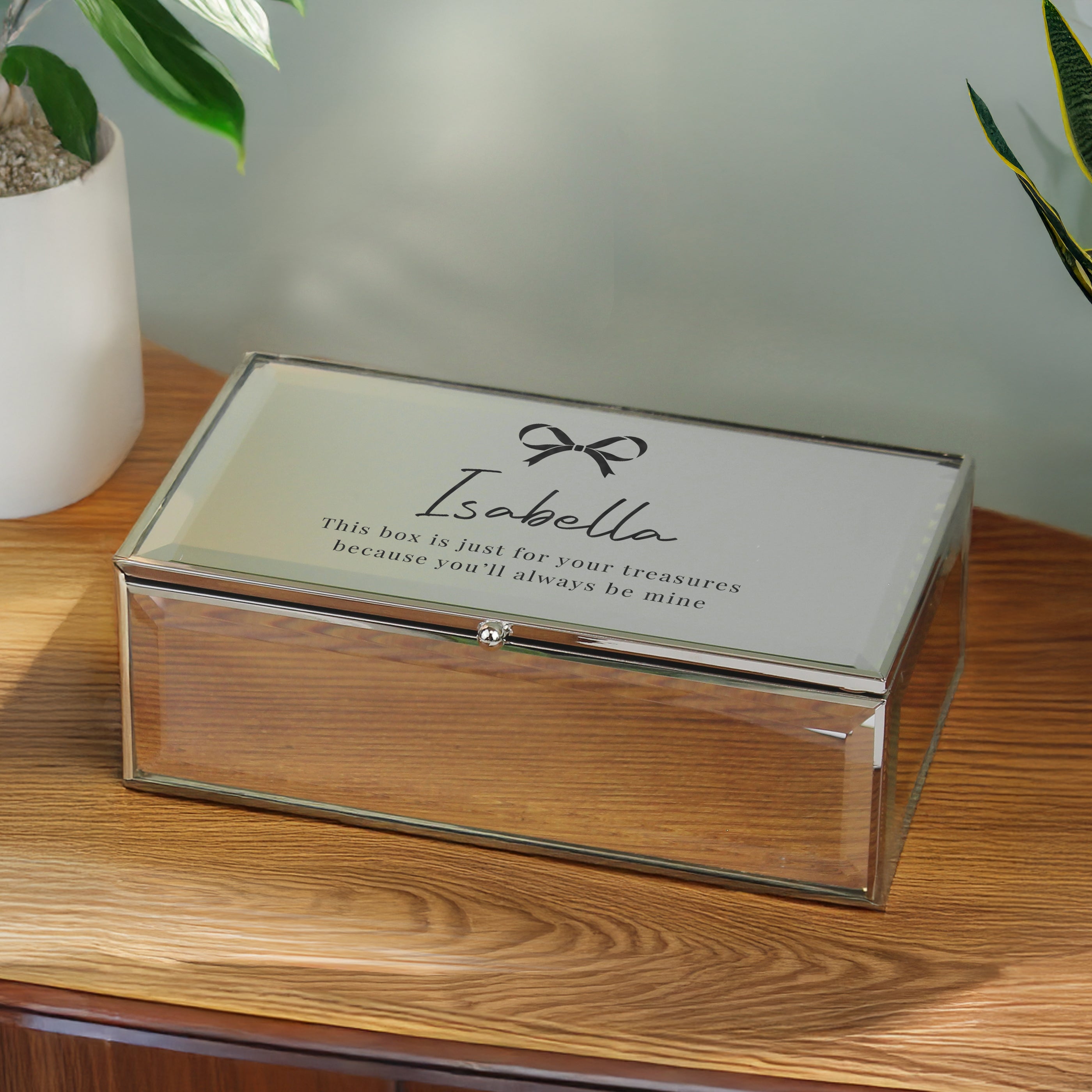 Personalised Bow Mirrored Jewellery Box