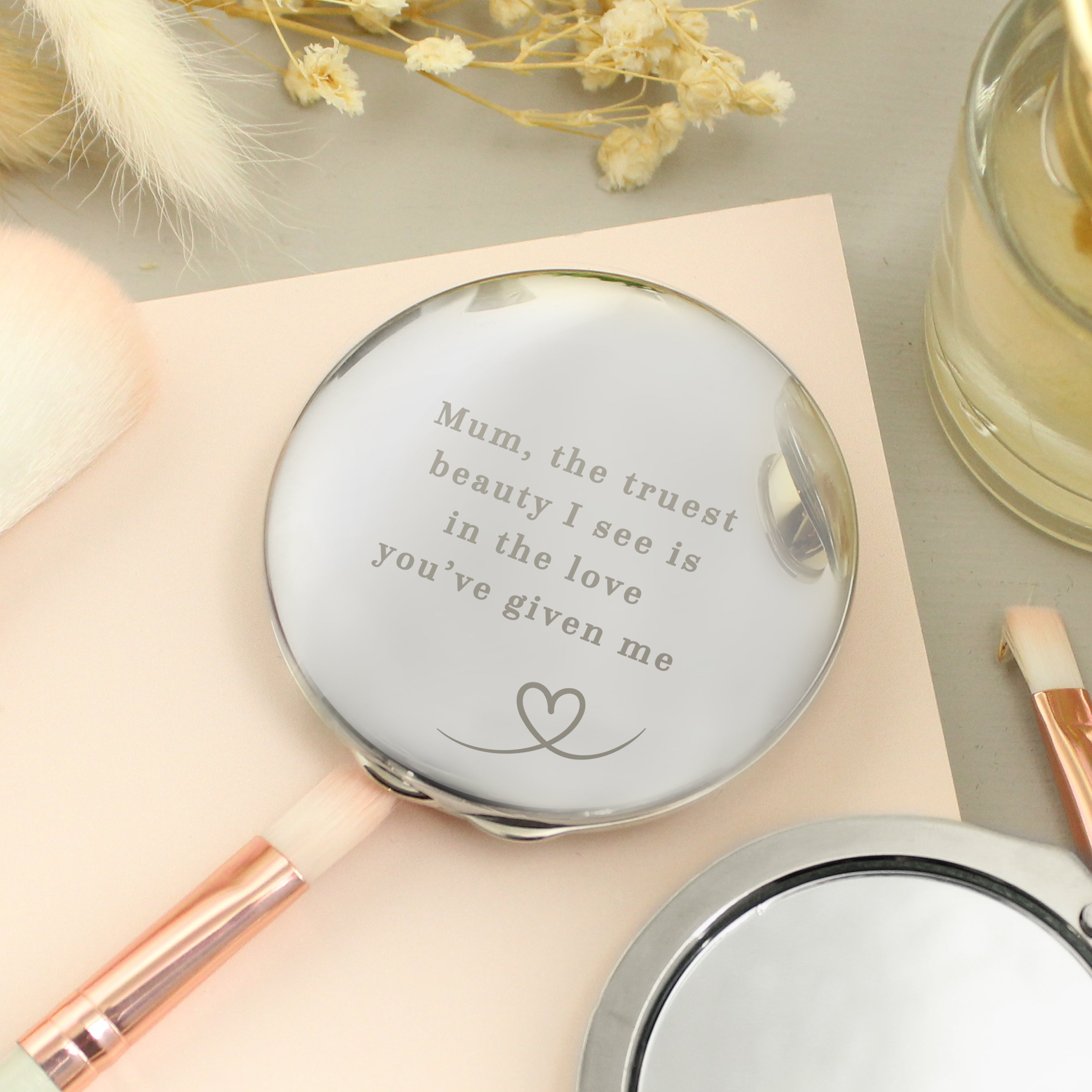 Personalised Heart Round Compact Mirror