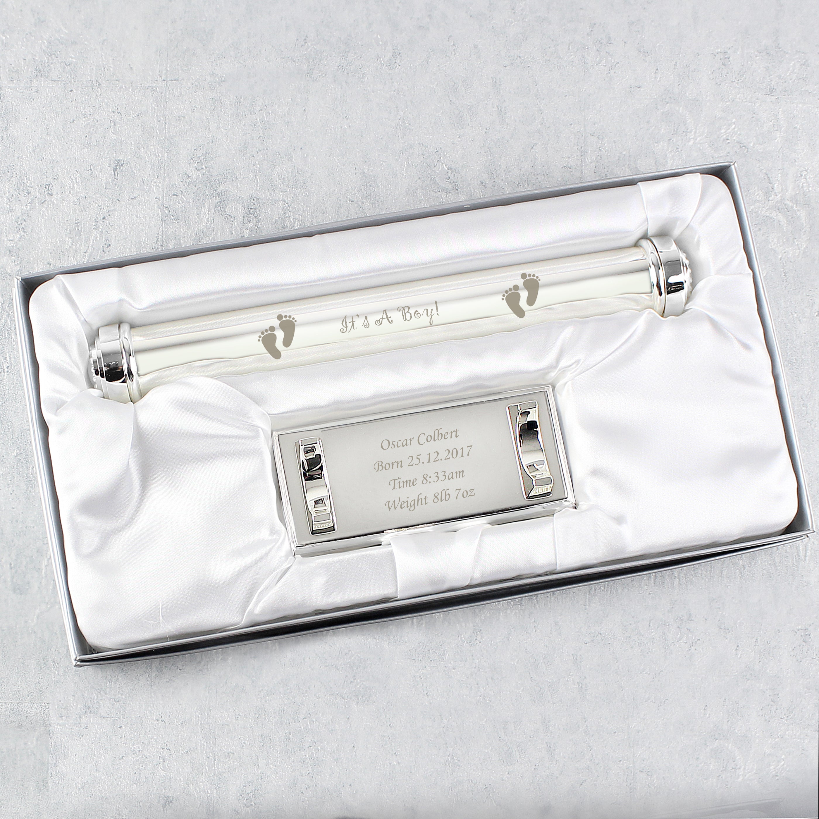 Personalised Its A Boy Silver Plated Certificate Holder