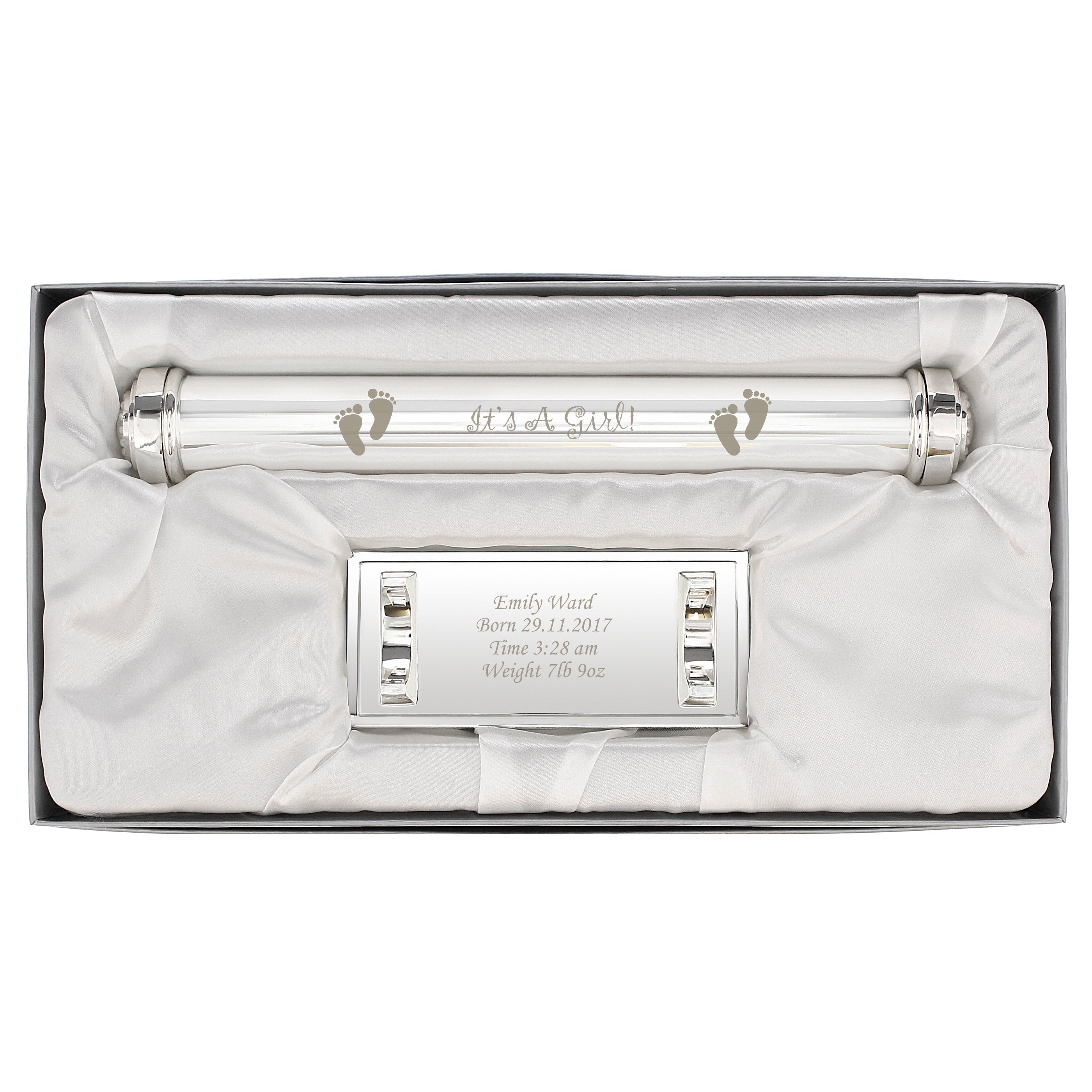 Personalised Its A Girl Silver Plated Certificate Holder