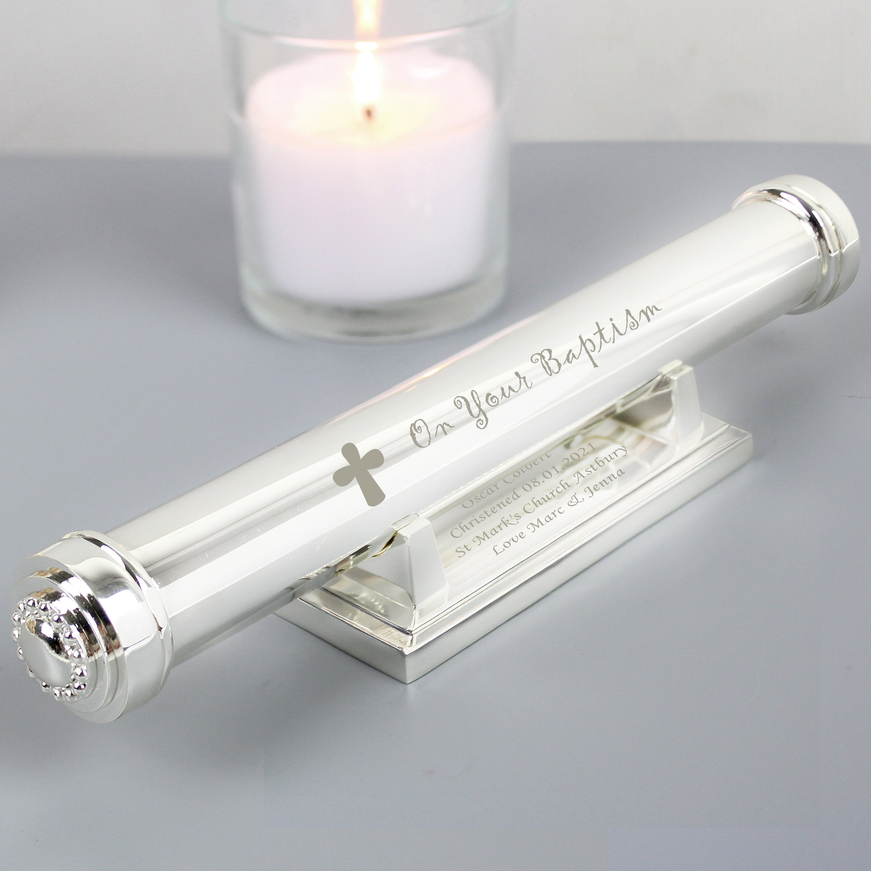 Personalised Baptism Silver Plated Certificate Holder