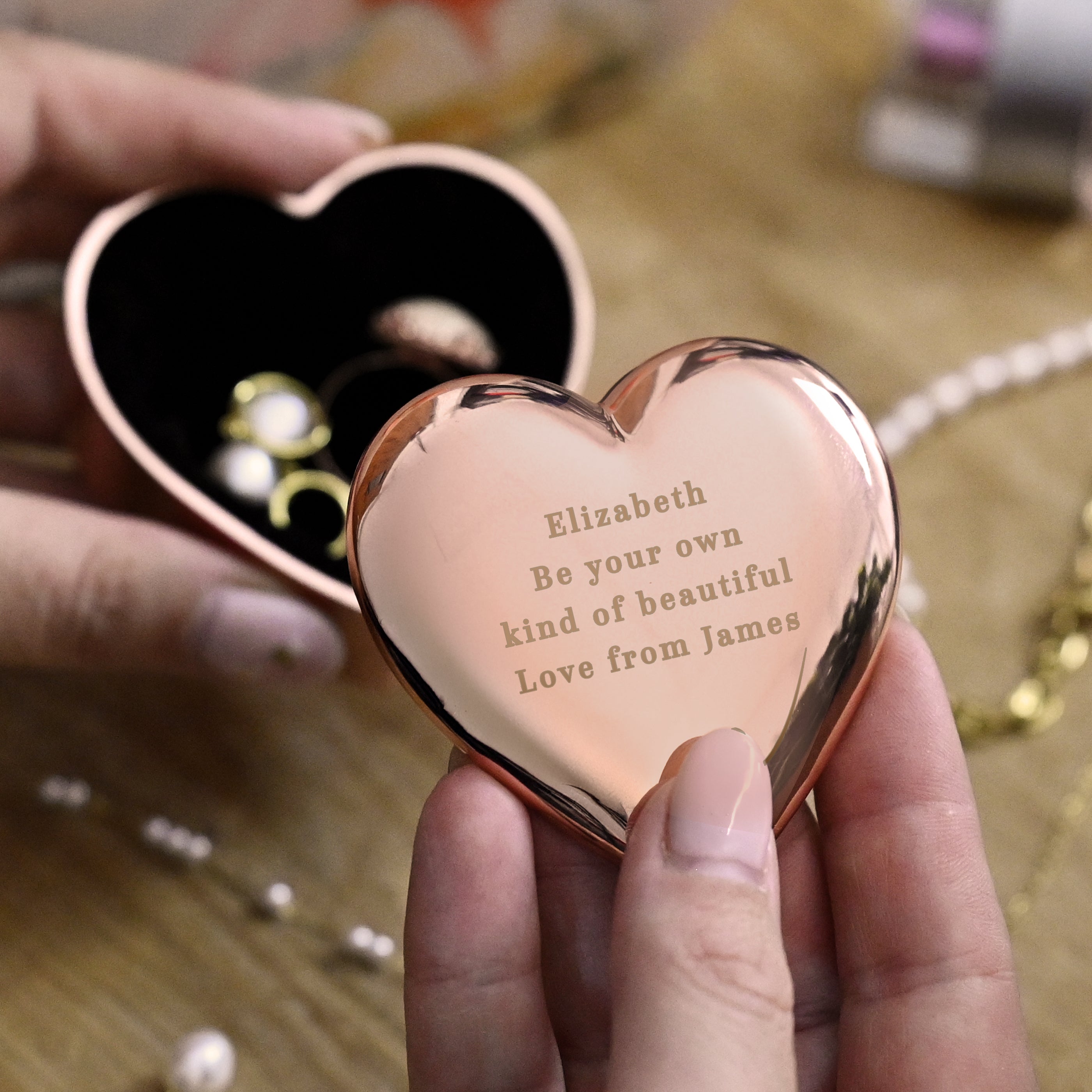Personalised Rose Gold Heart Trinket Box