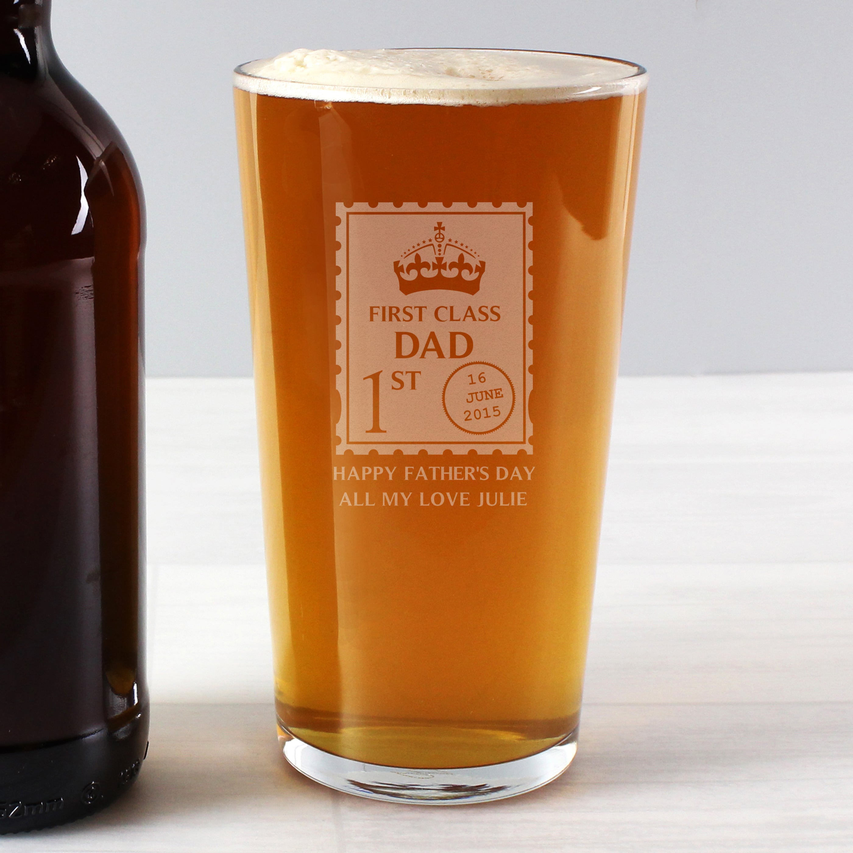 Personalised 1st Class Dad Pint Glass