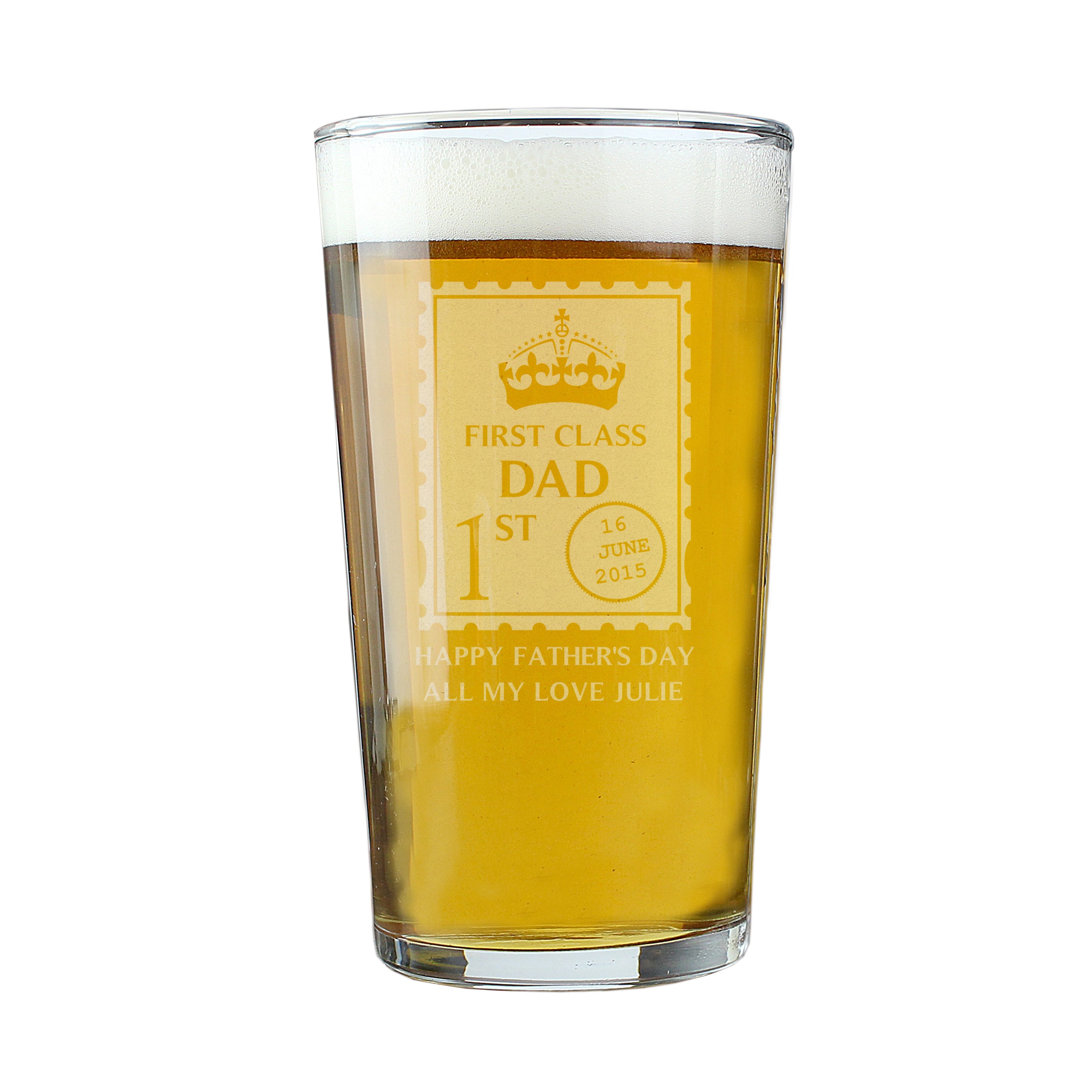 Personalised 1st Class Dad Pint Glass