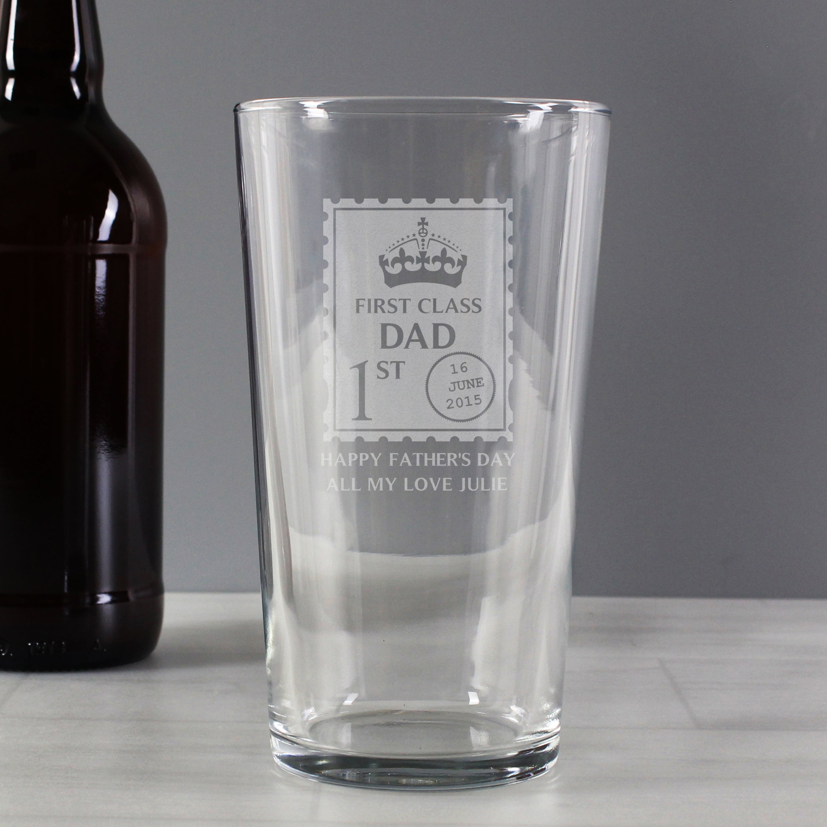Personalised 1st Class Dad Pint Glass