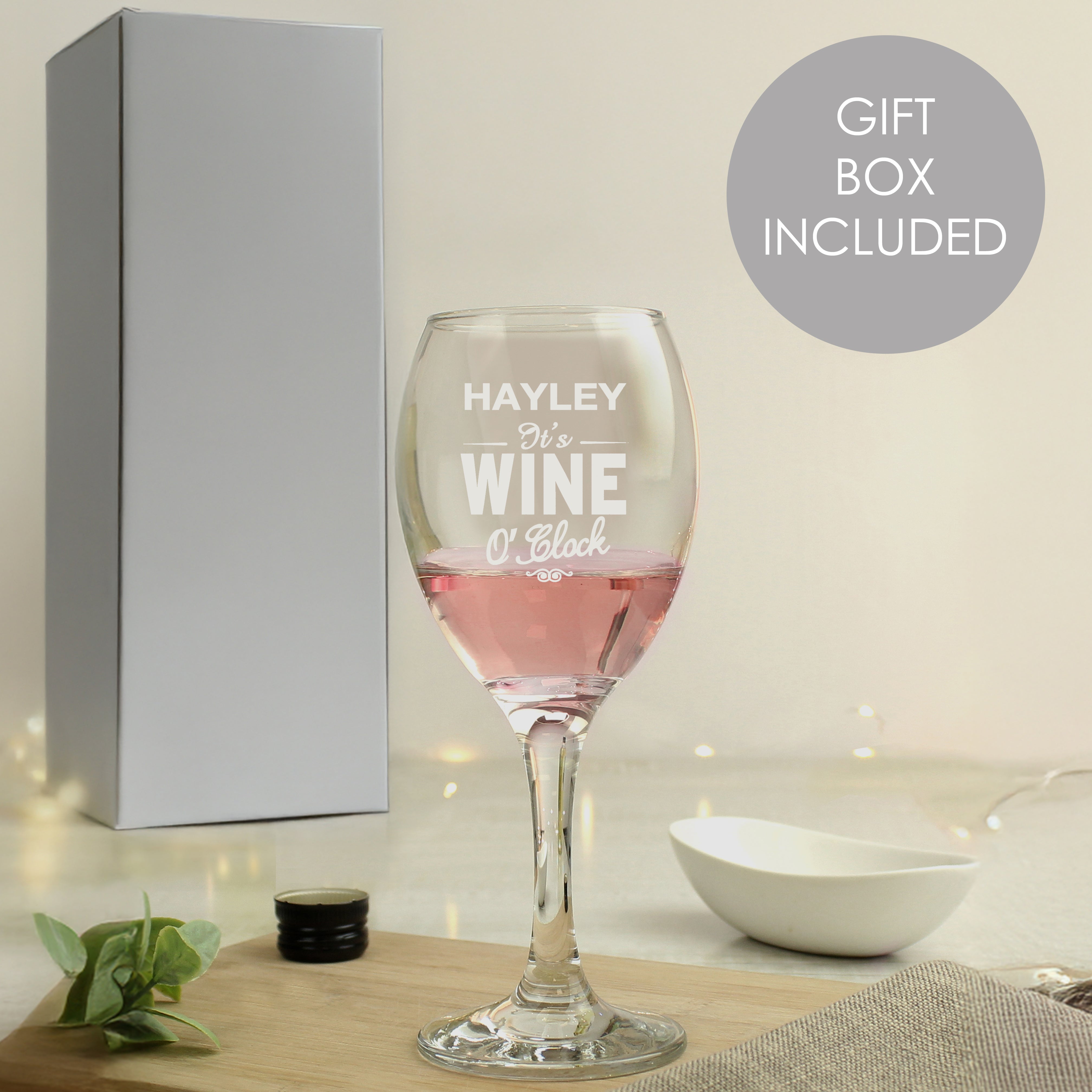 Personalised Wine O'Clock Engraved Wine Glass