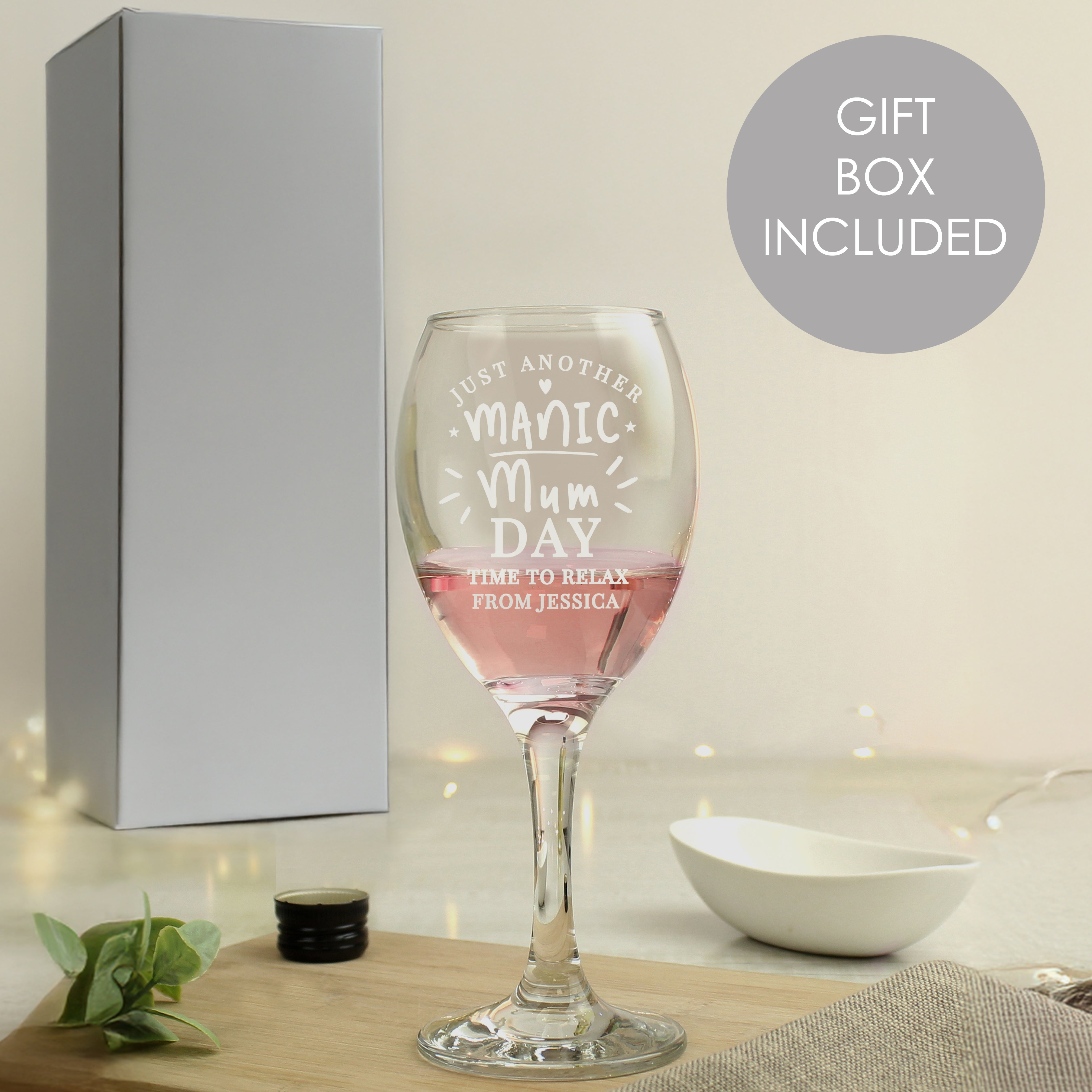 Personalised Manic Mum Day Wine Glass