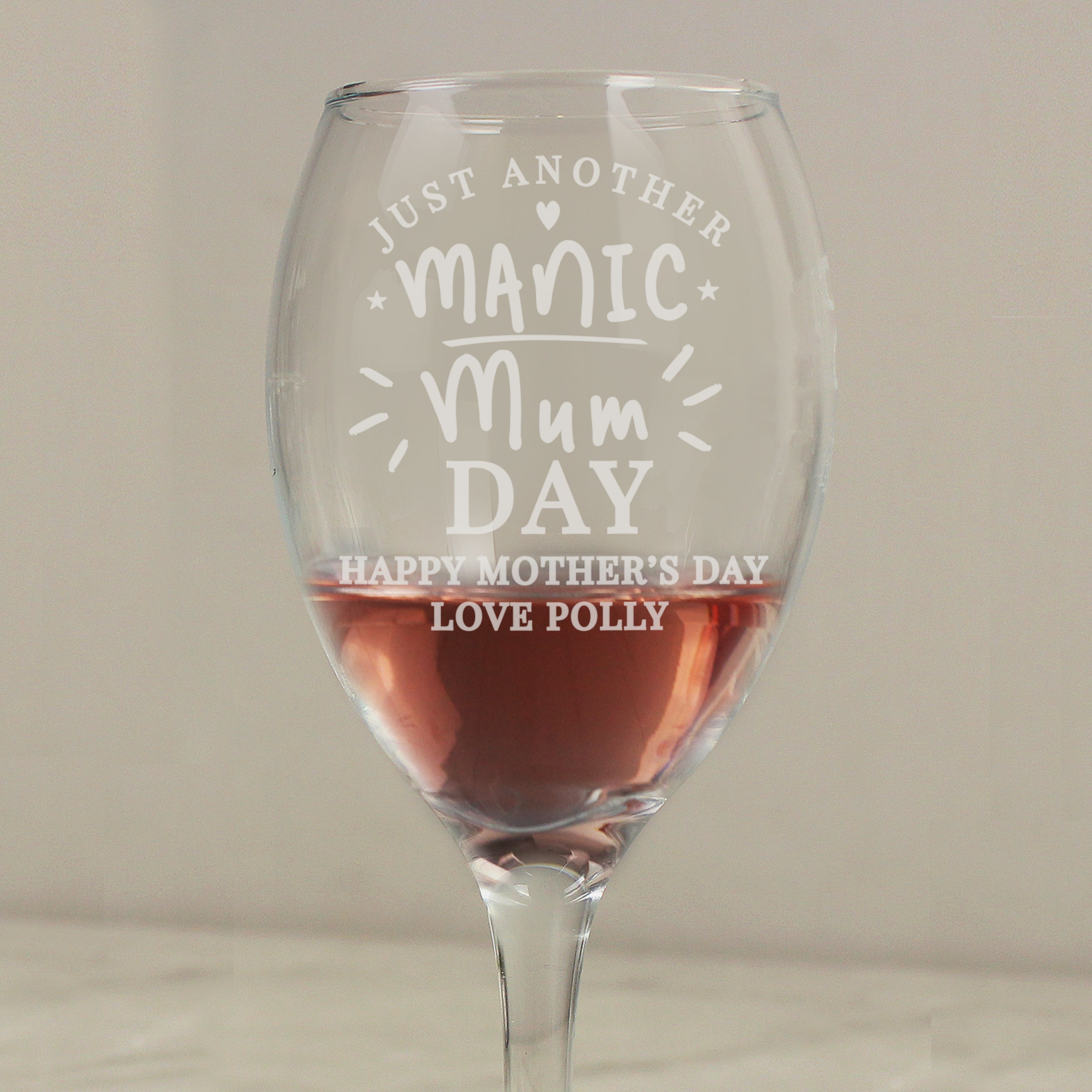 Personalised Manic Mum Day Wine Glass