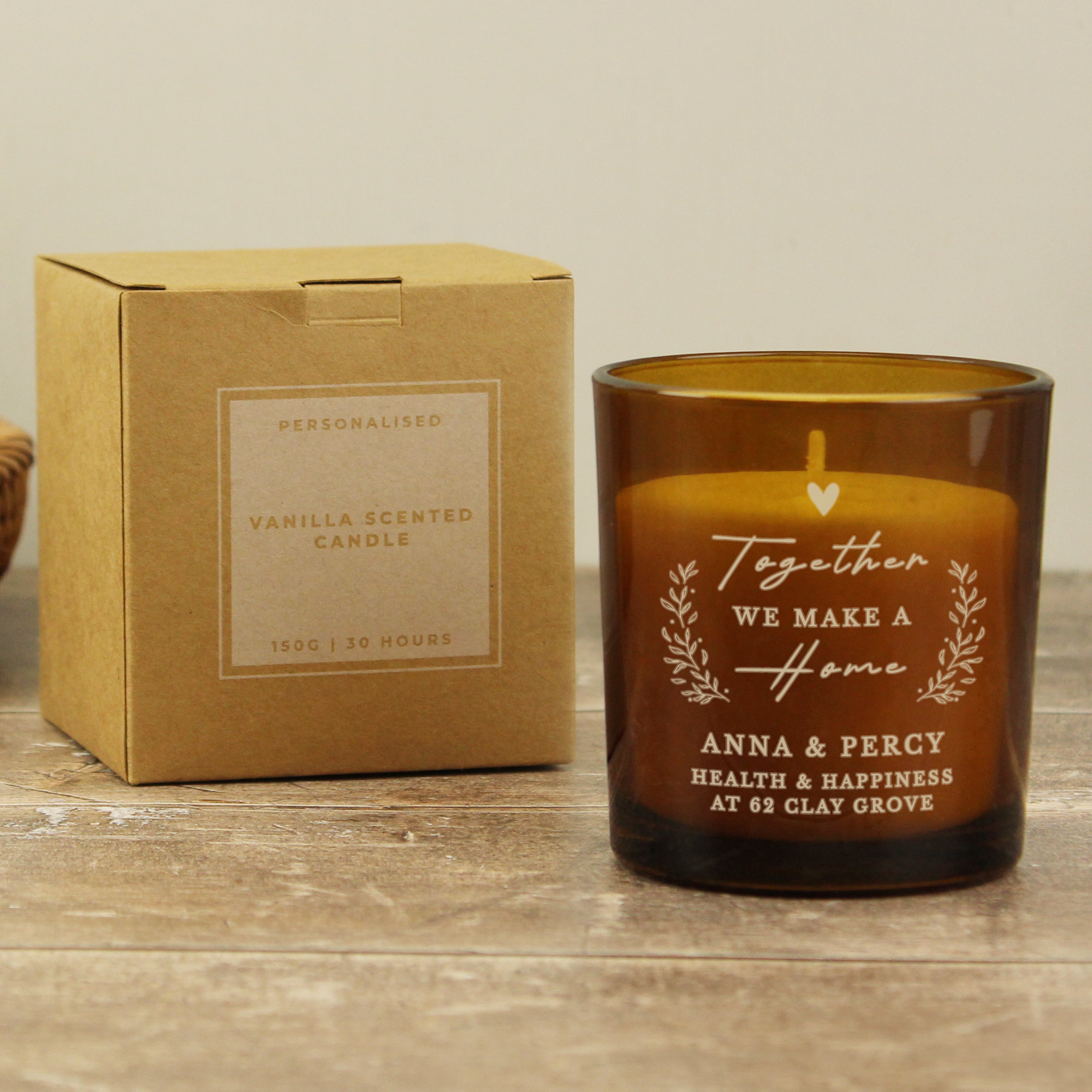 Personalised Engraved Home Amber Glass Candle