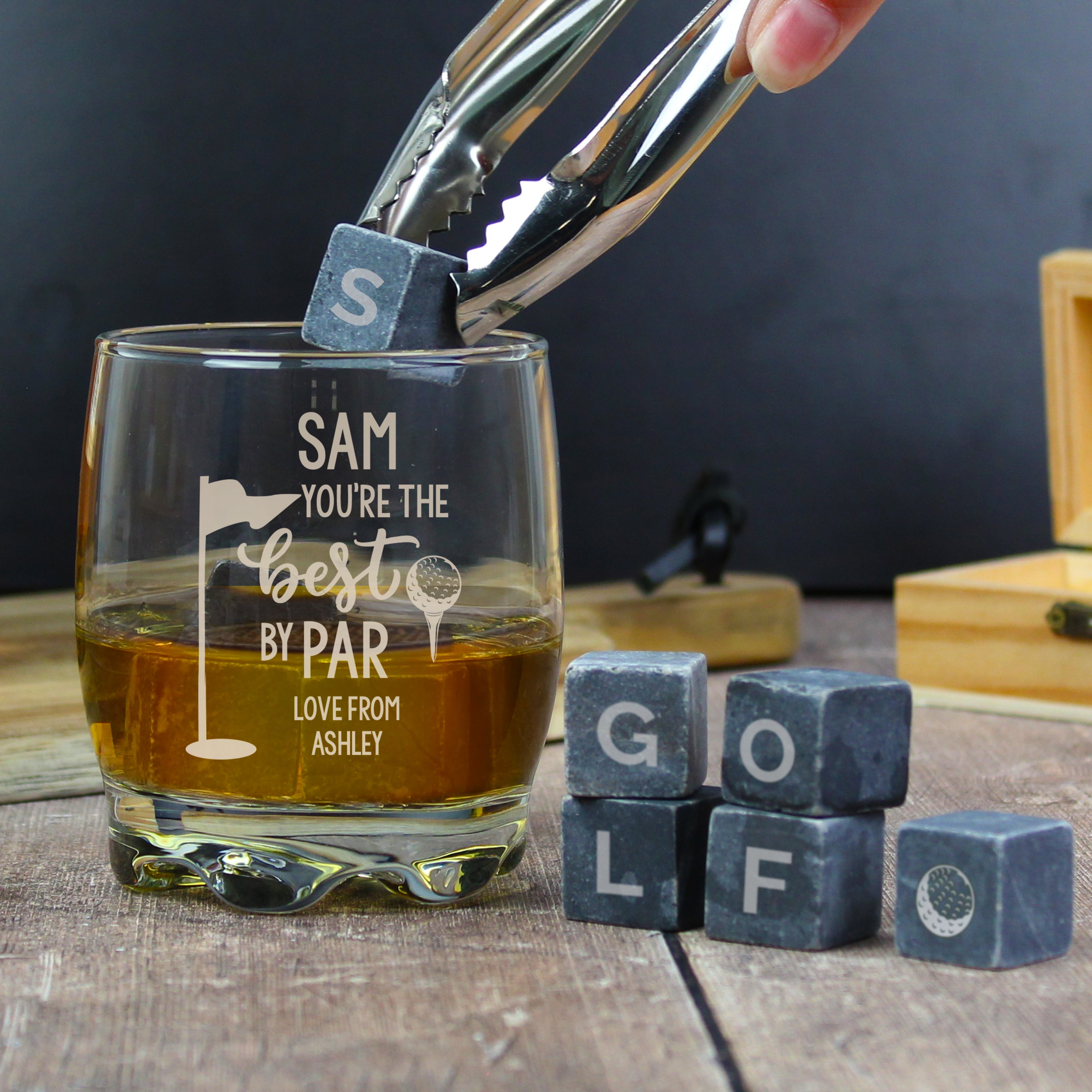 Personalised Best By Par Glass & Whisky Stones