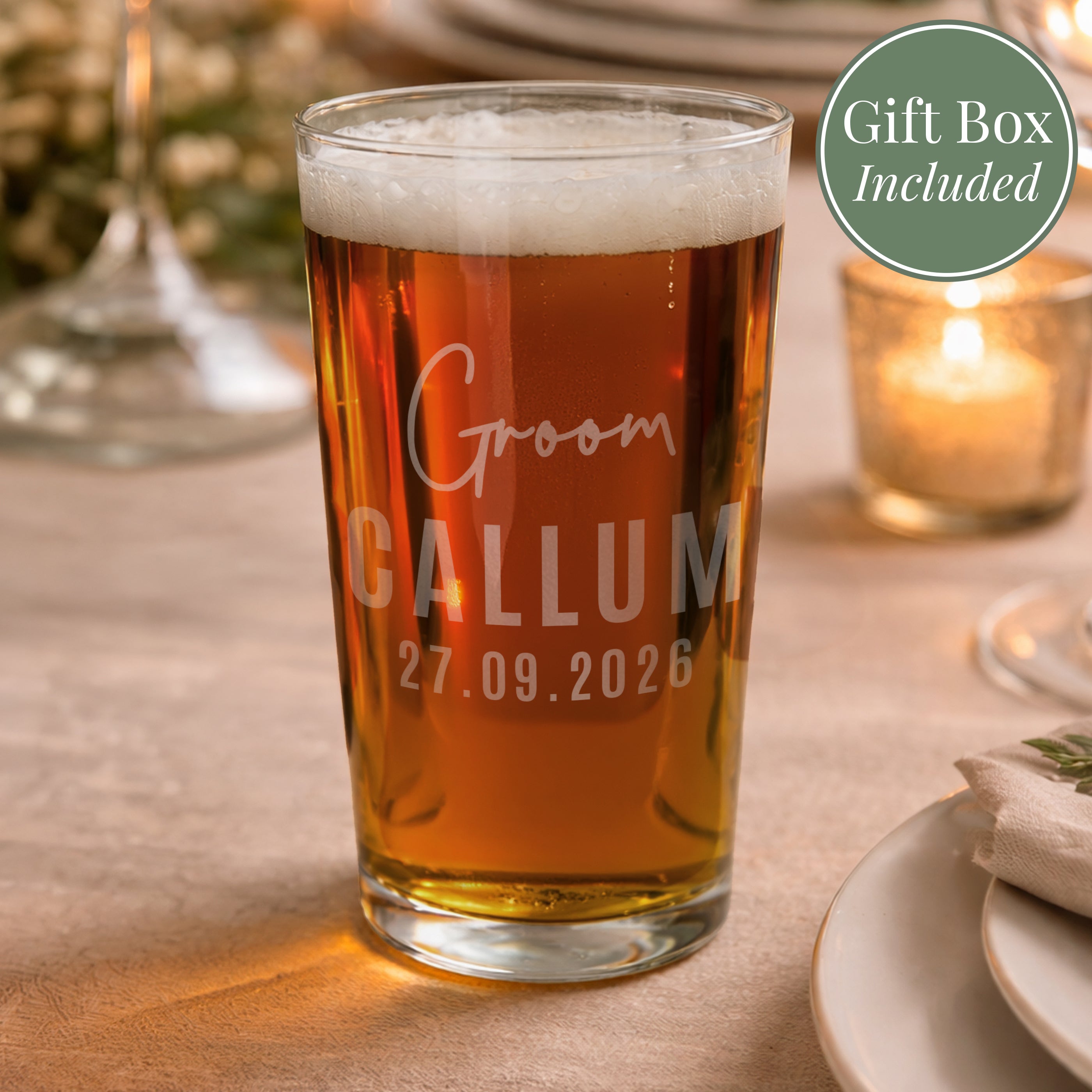 Personalised Groom Elegant Pint Glass
