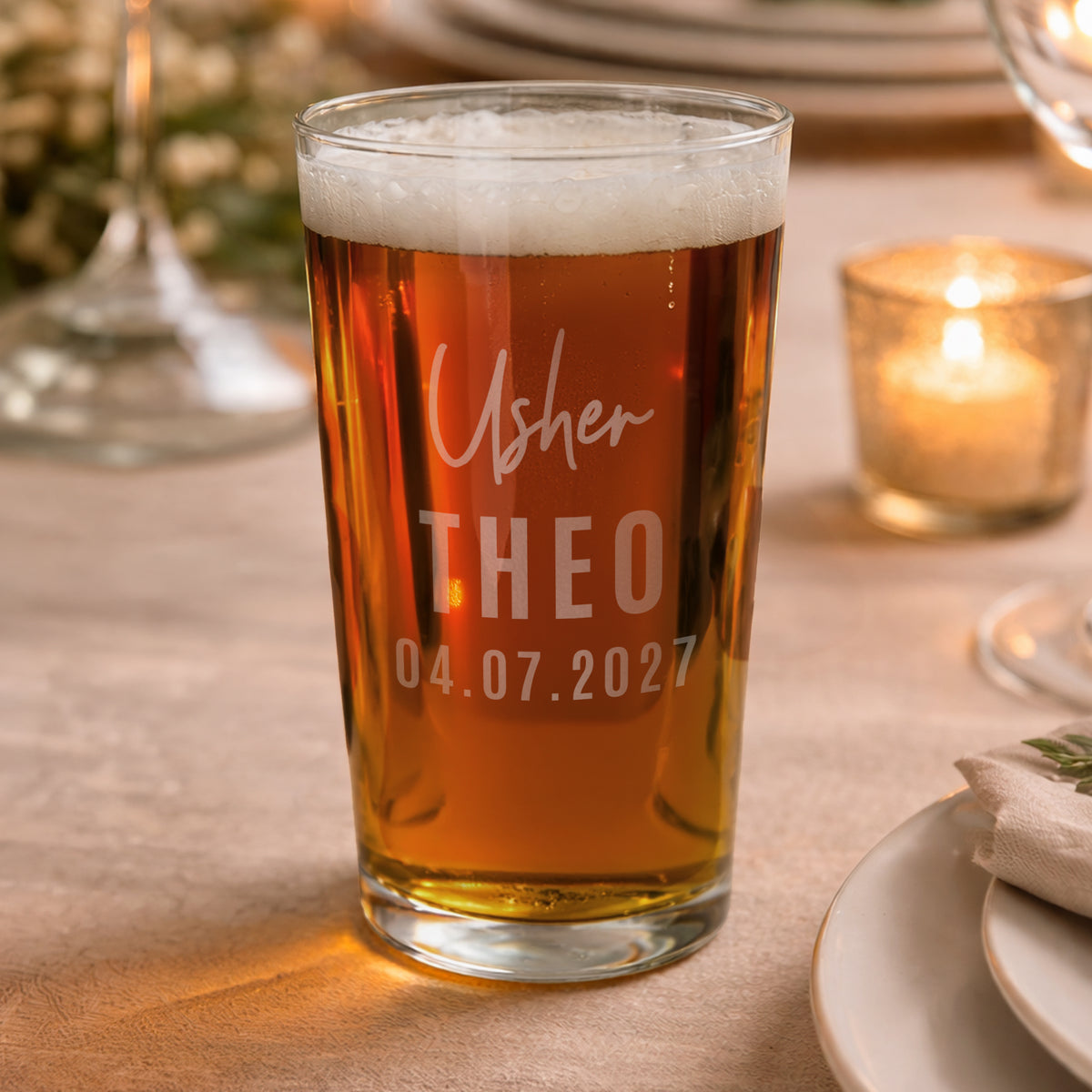 Personalised Usher Elegant Pint Glass