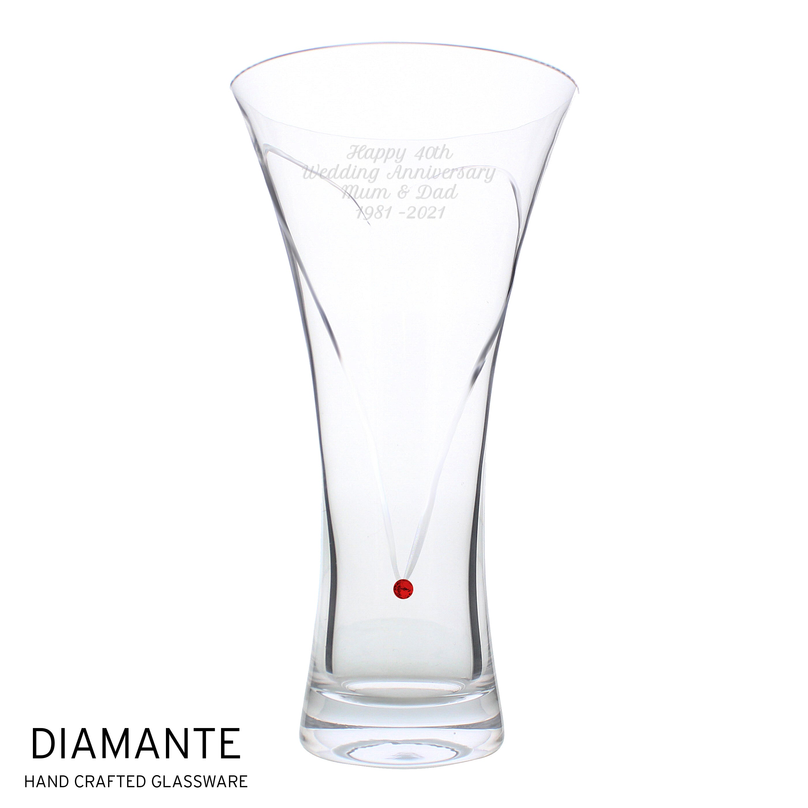 Personalised Large Hand Cut Ruby Diamante Heart Vase