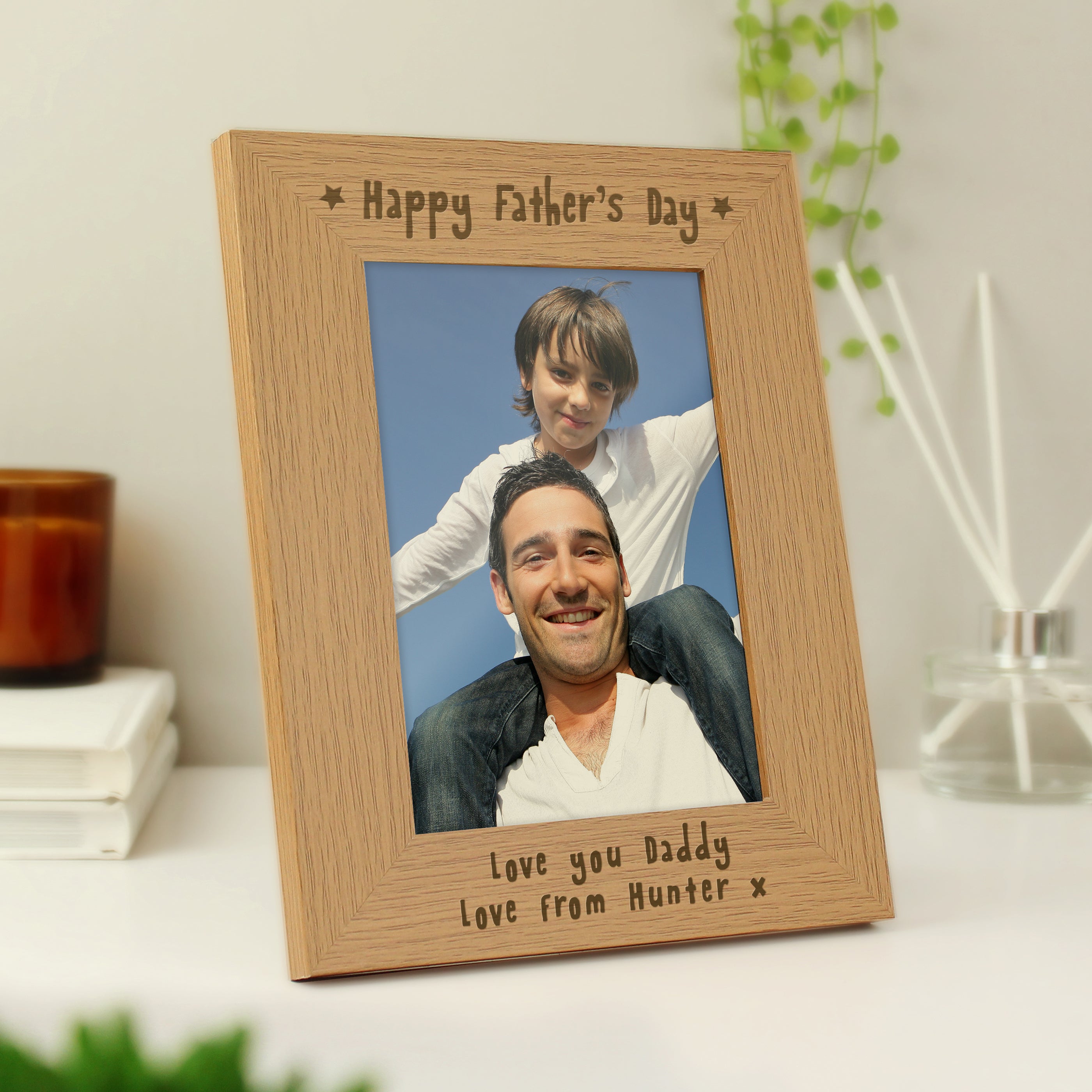 Personalised Happy Father's Day 5x7 Oak Finish Photo Frame