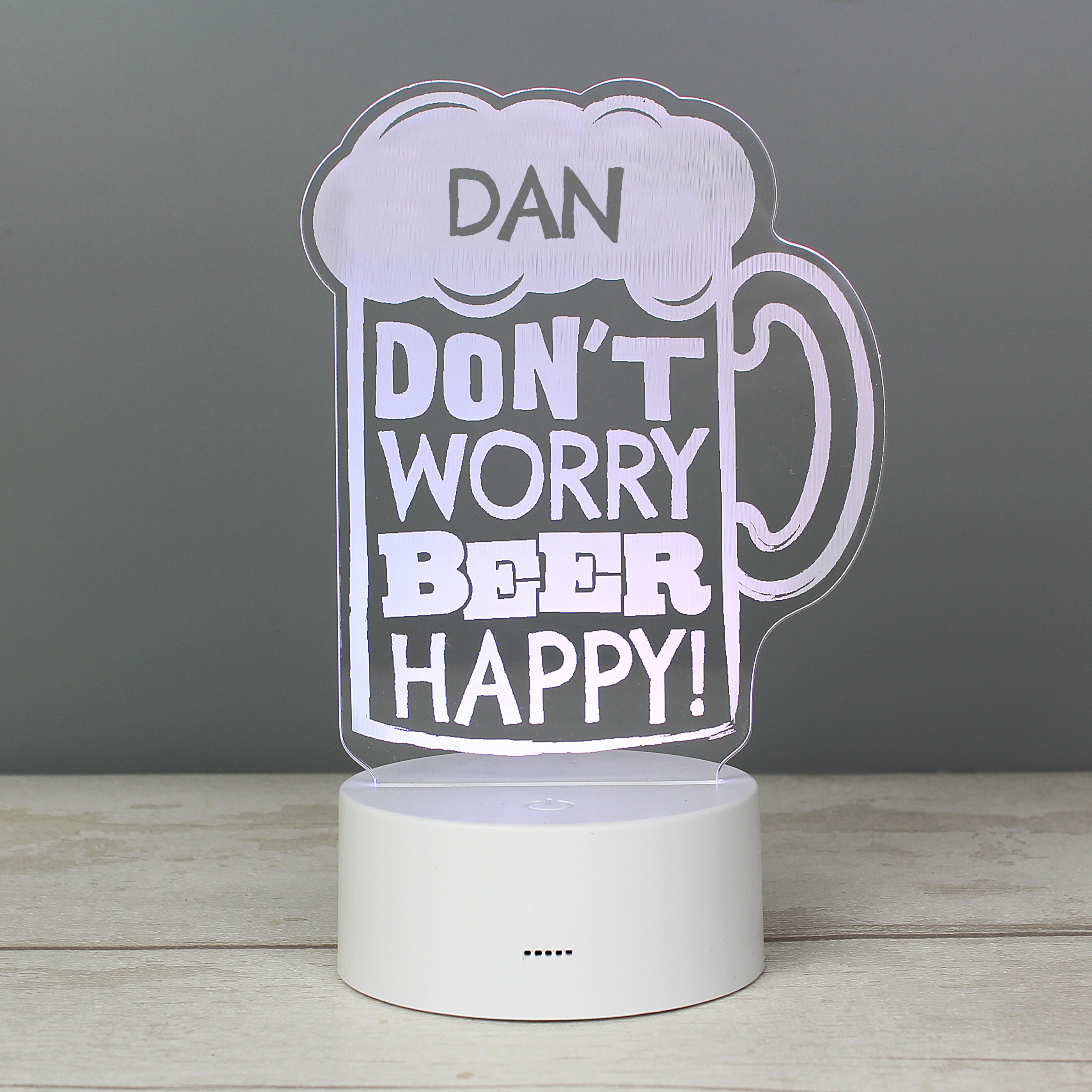 Personalised ""Beer Happy"" LED Colour Changing Light