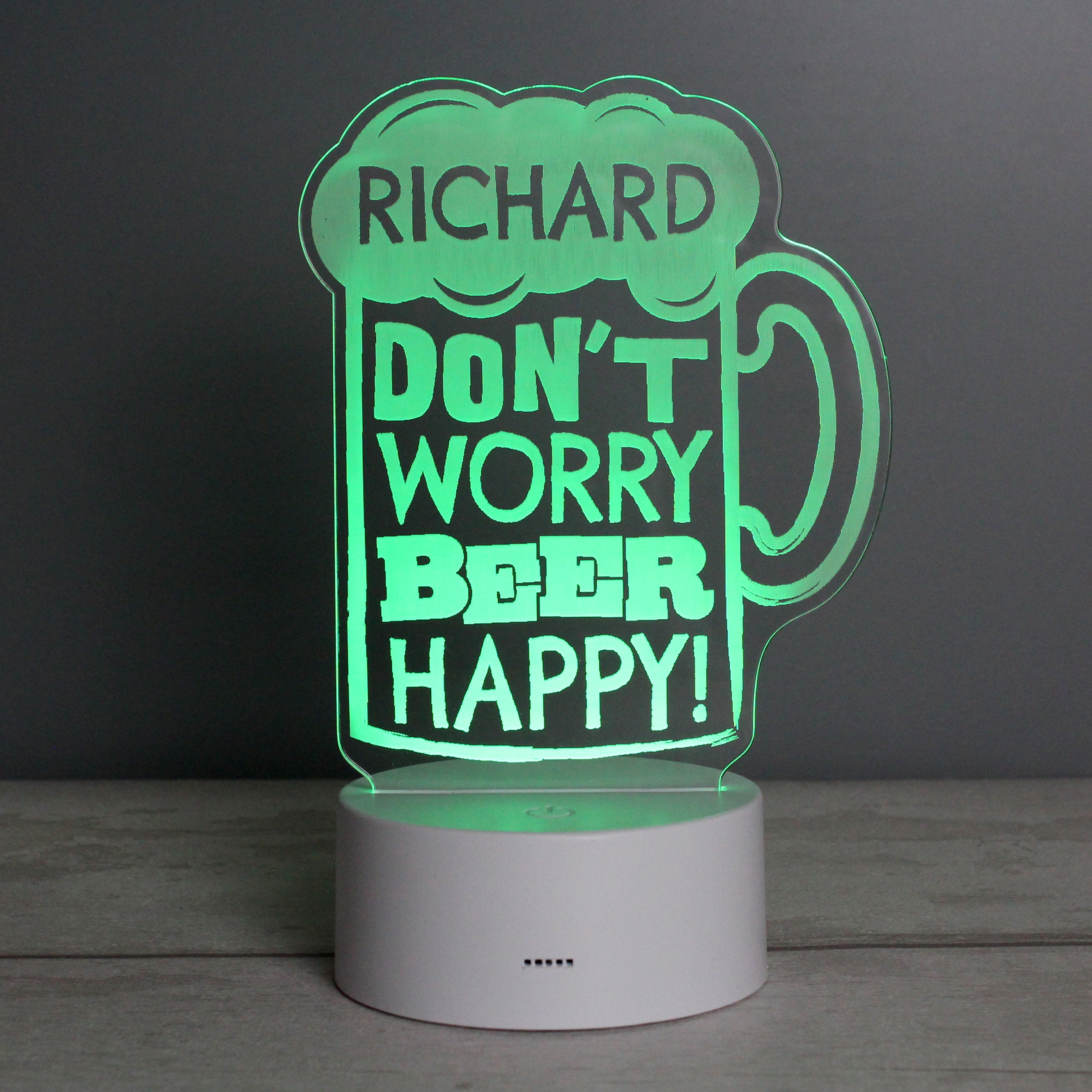 Personalised ""Beer Happy"" LED Colour Changing Light