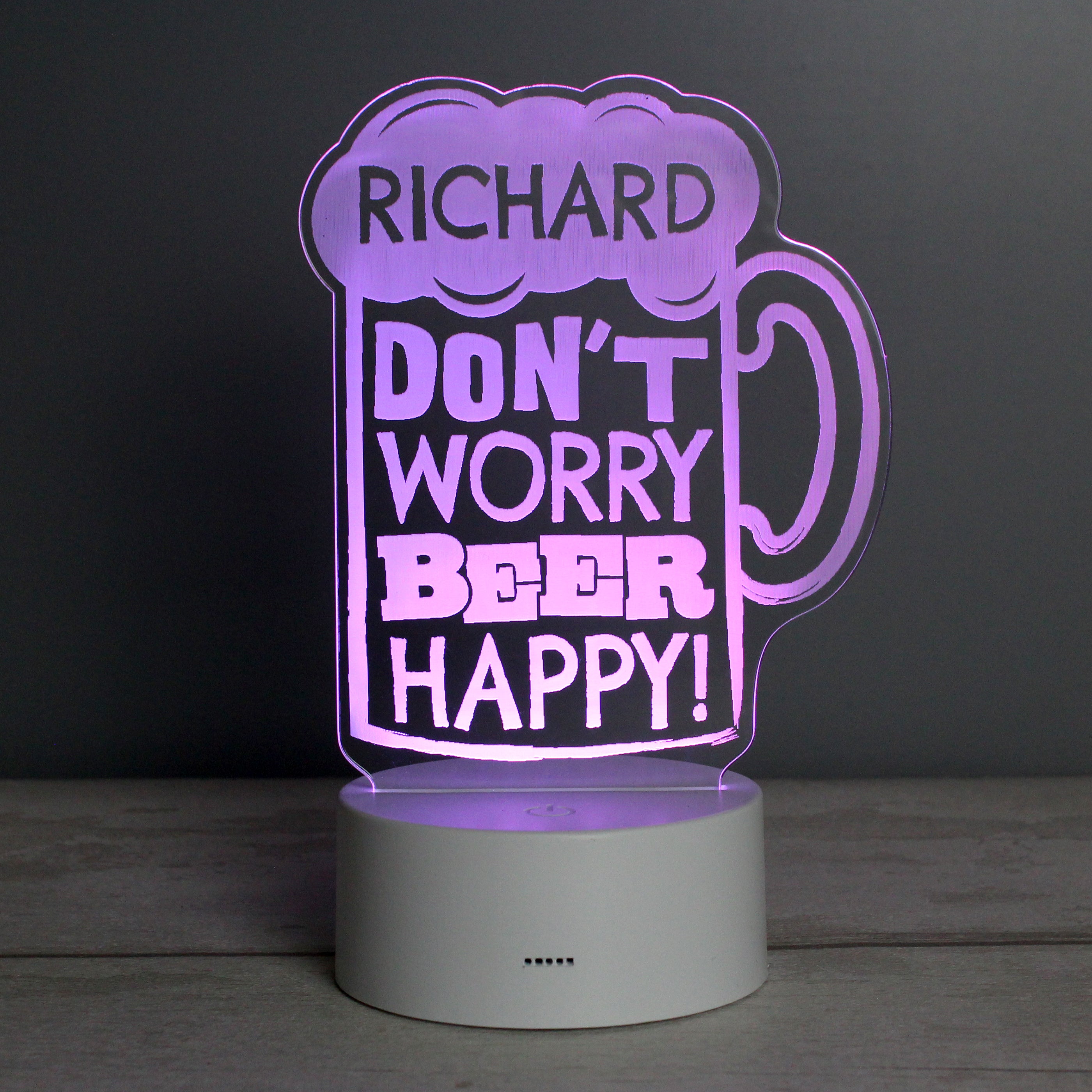 Personalised ""Beer Happy"" LED Colour Changing Light