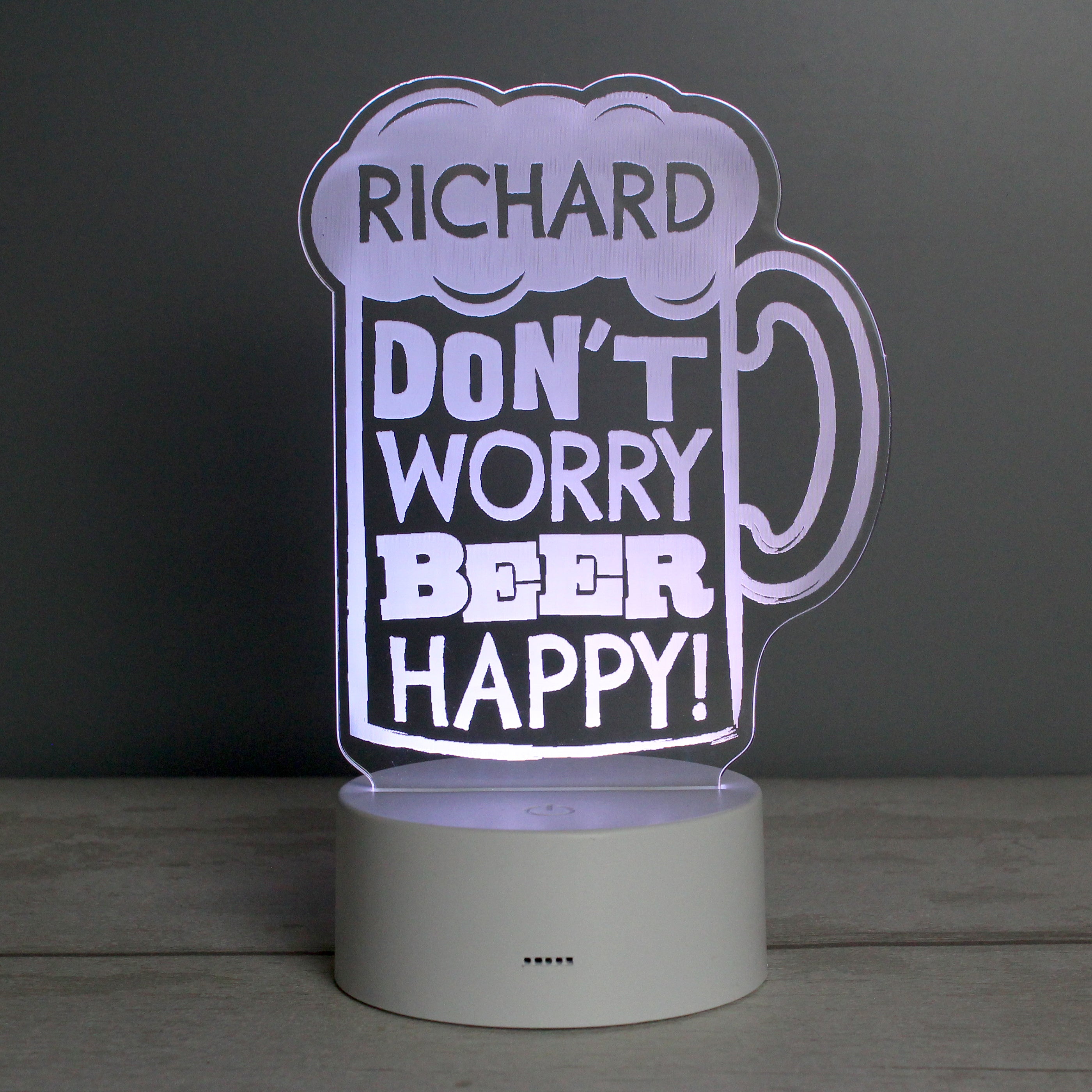 Personalised ""Beer Happy"" LED Colour Changing Light