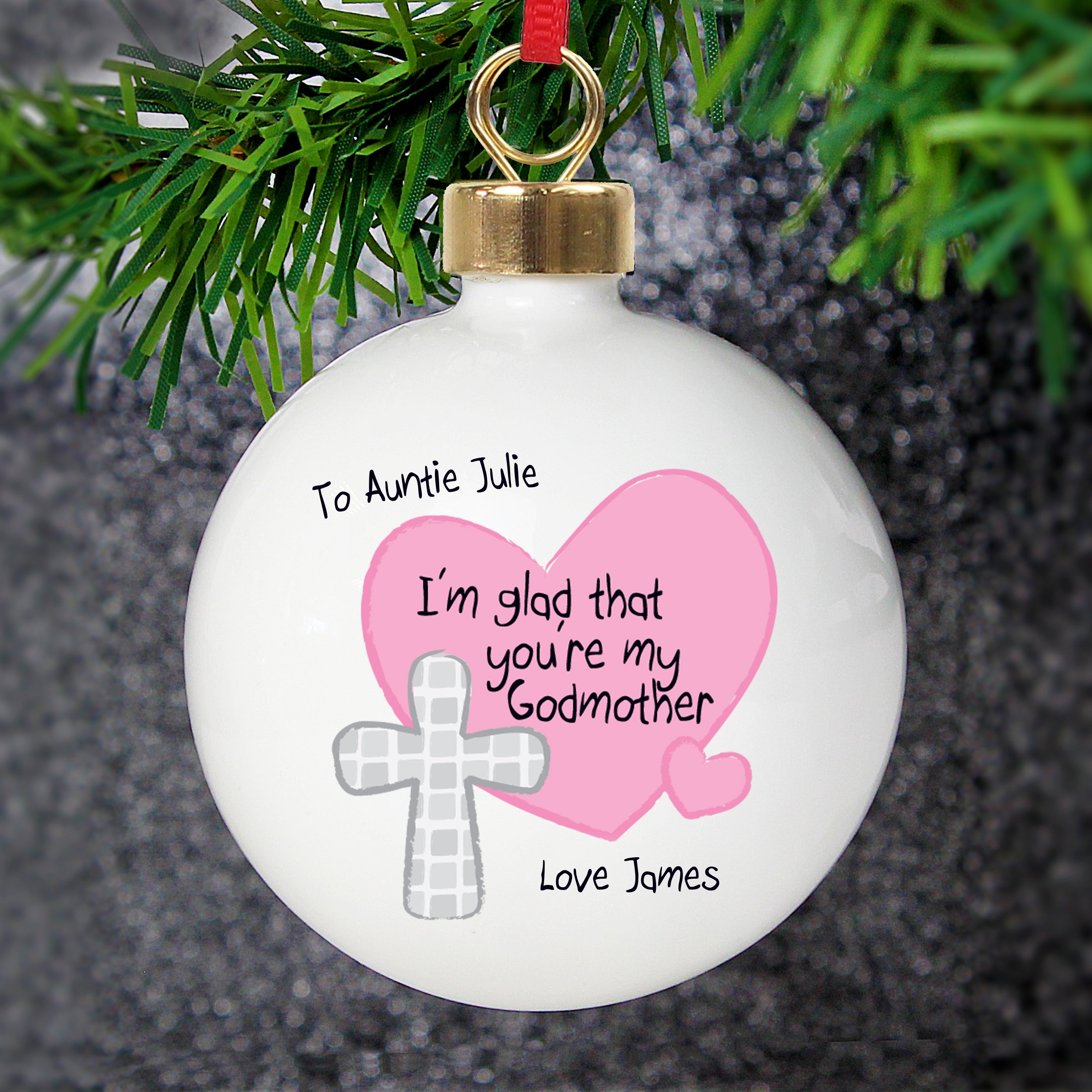 Personalised Godmother Bauble Pink