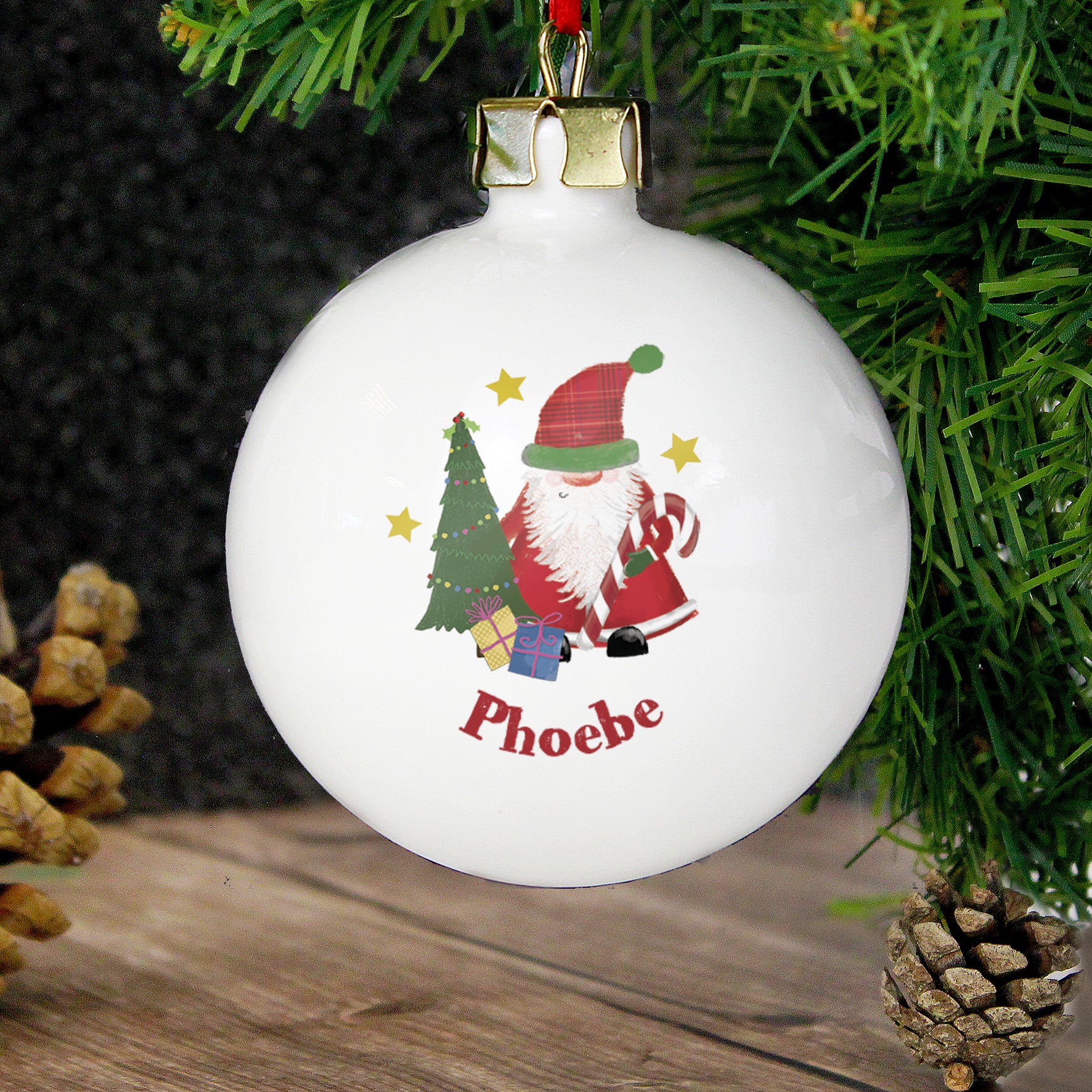Personalised Tartan Santa Bauble