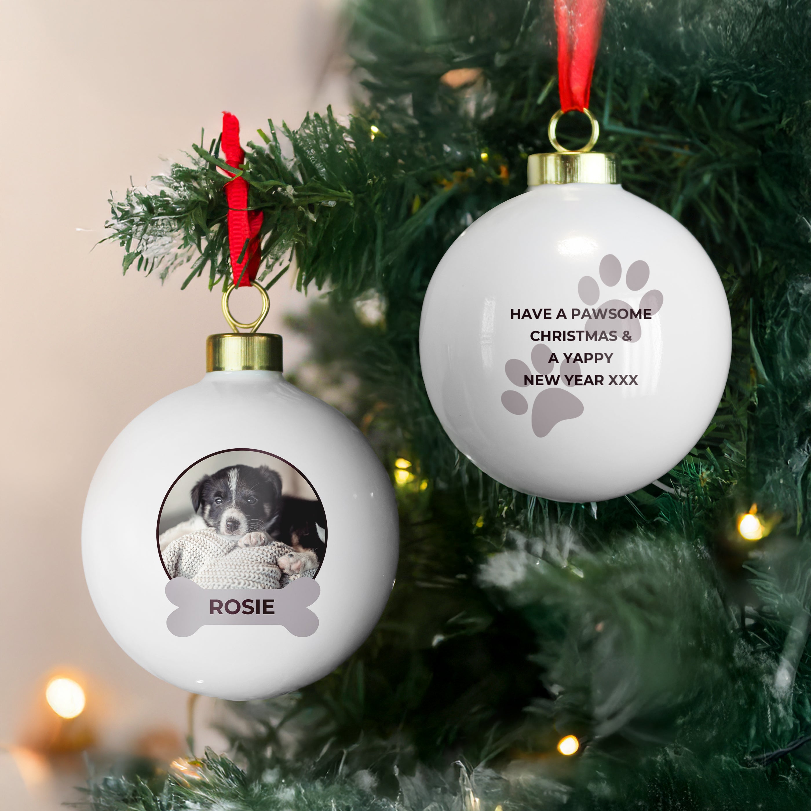 Personalised Photo Upload Dog Christmas Bauble