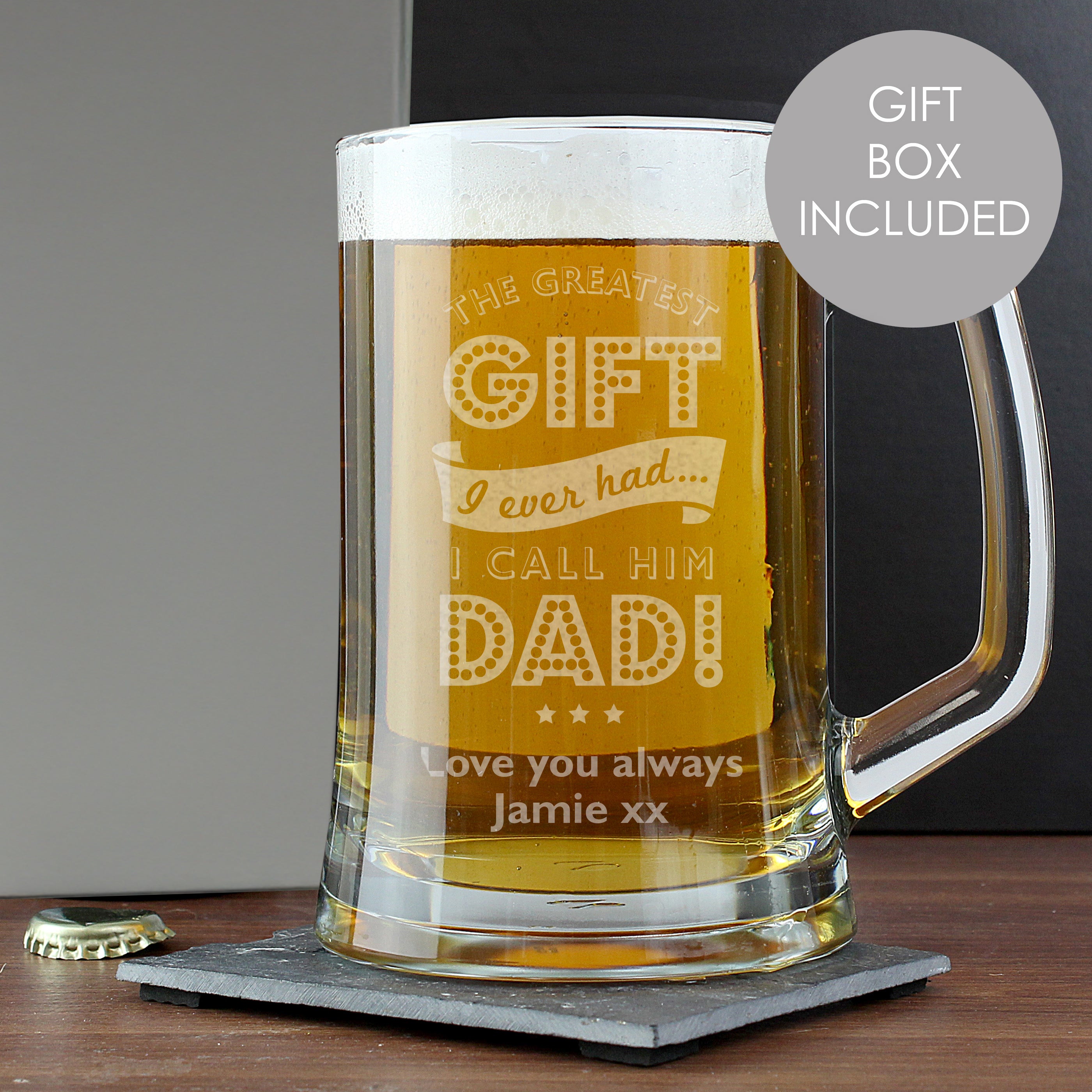 Personalised Greatest Dad Glass Pint Stern Tankard