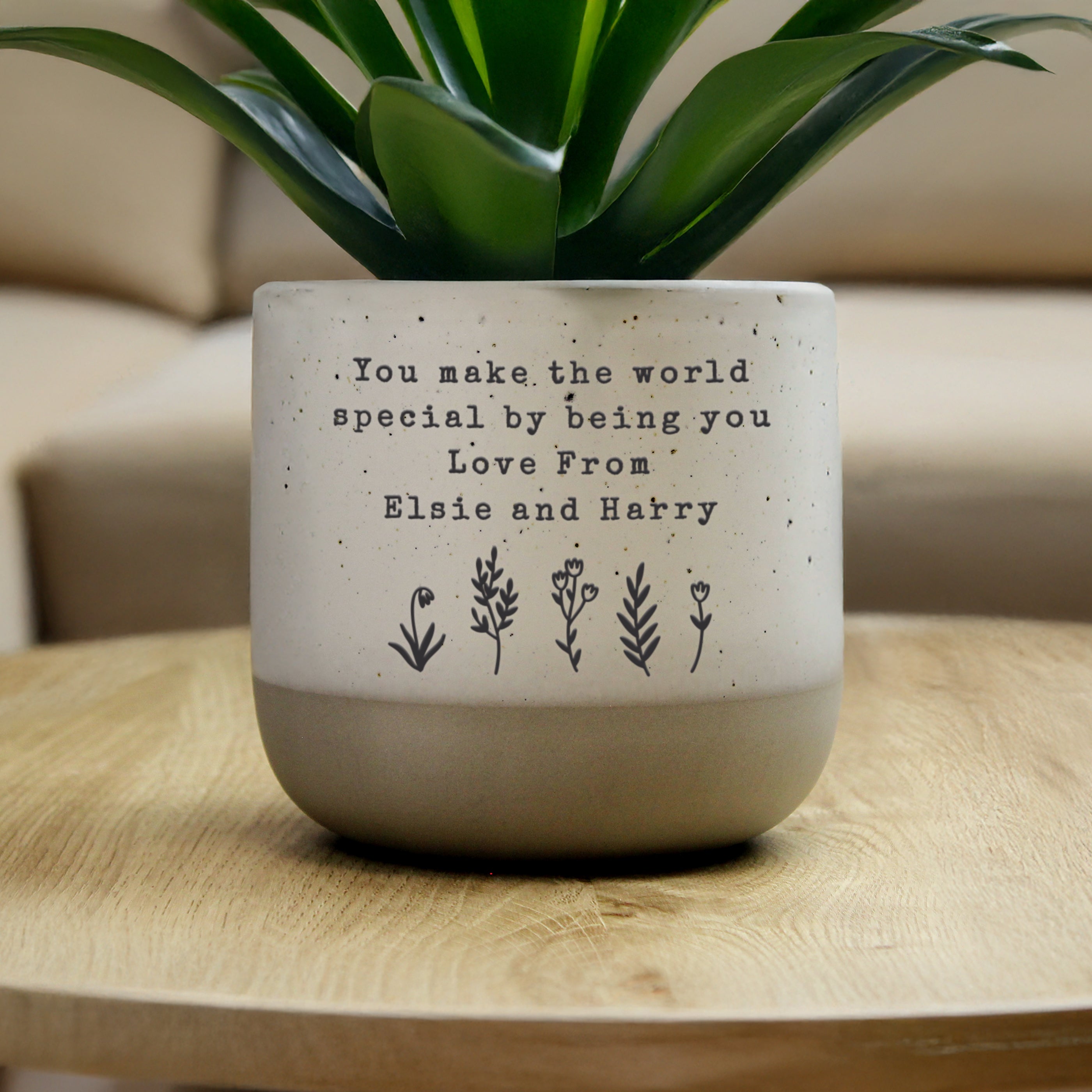 Personalised Floral Flecked Plant Pot