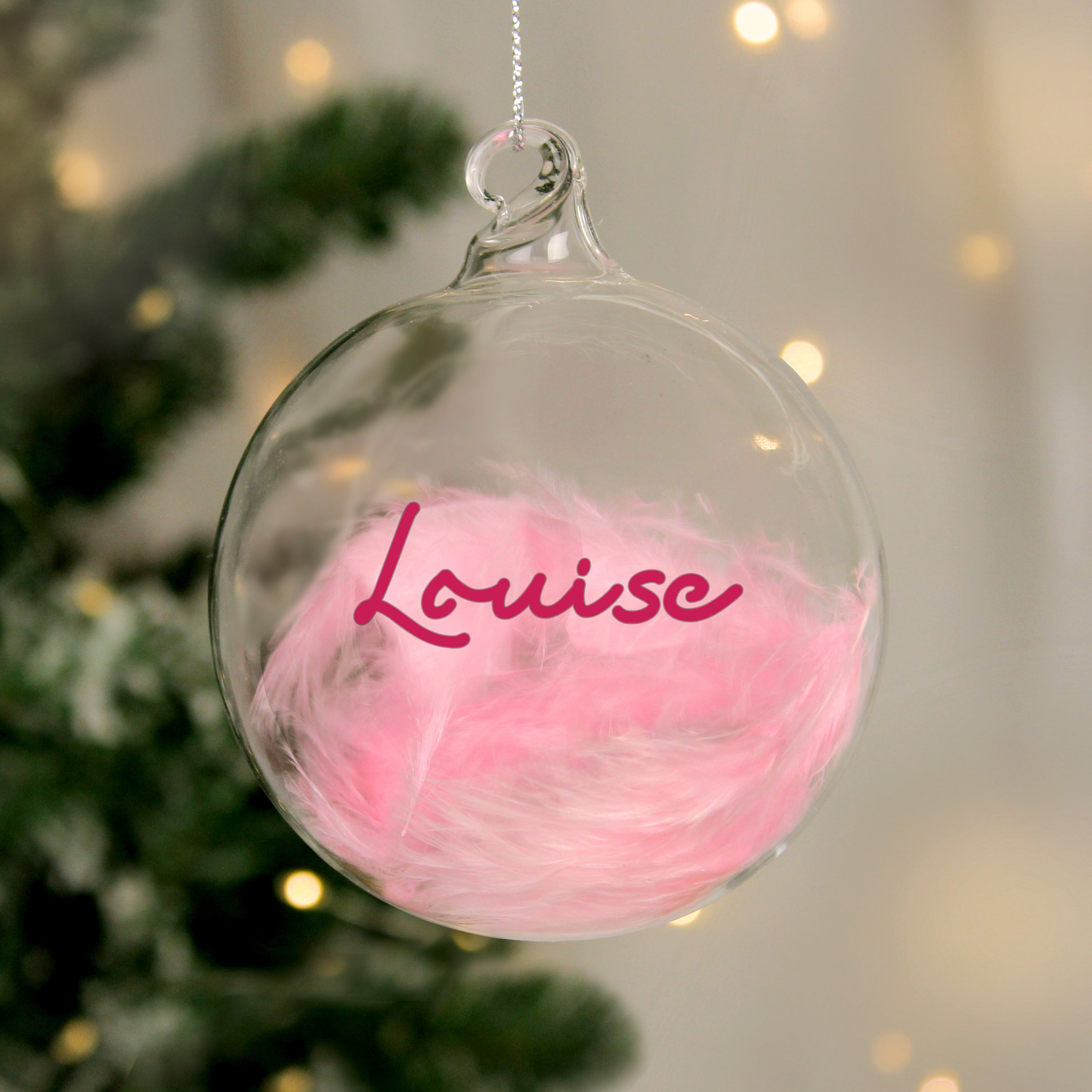 Personalised Pink Feather Bauble