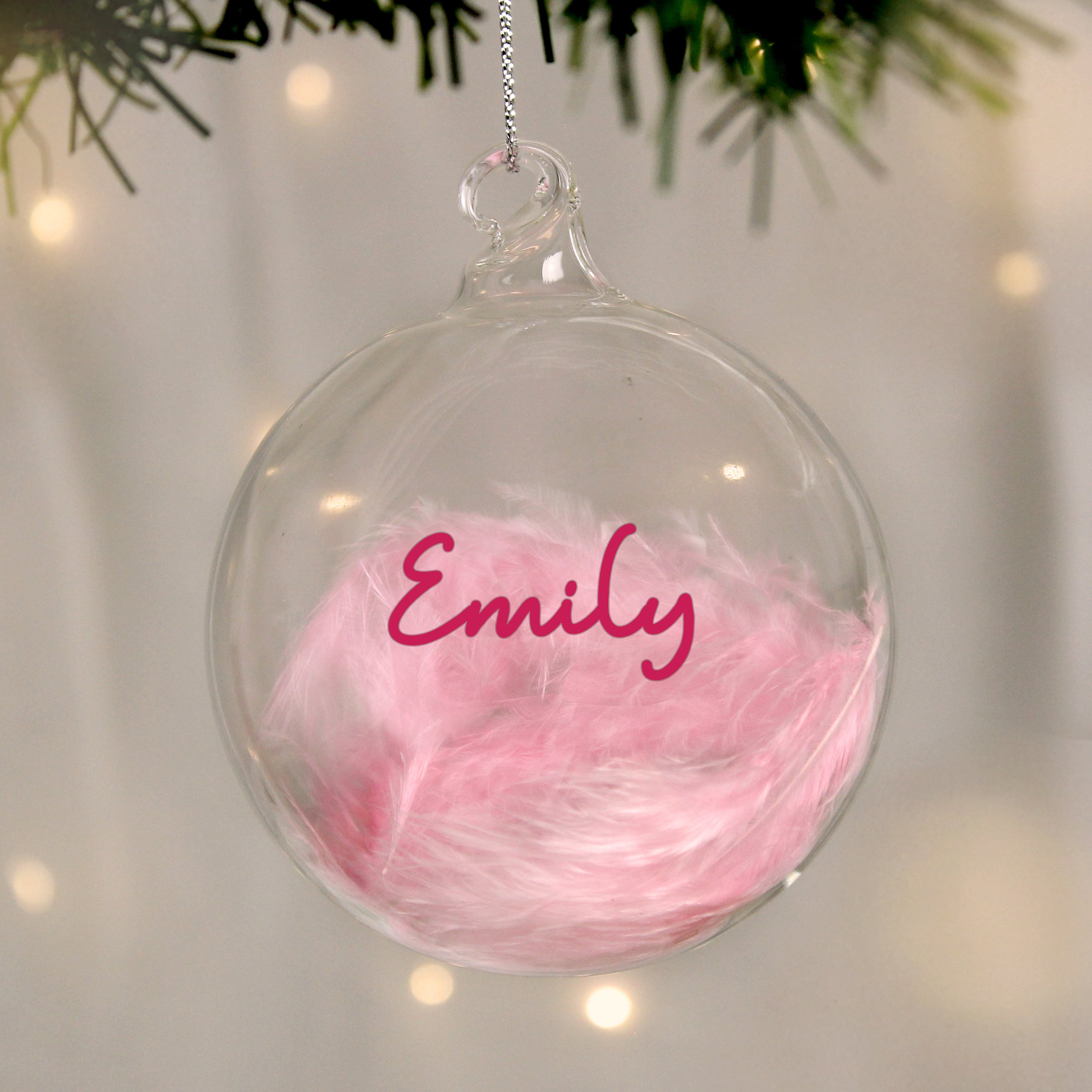 Personalised Pink Feather Bauble