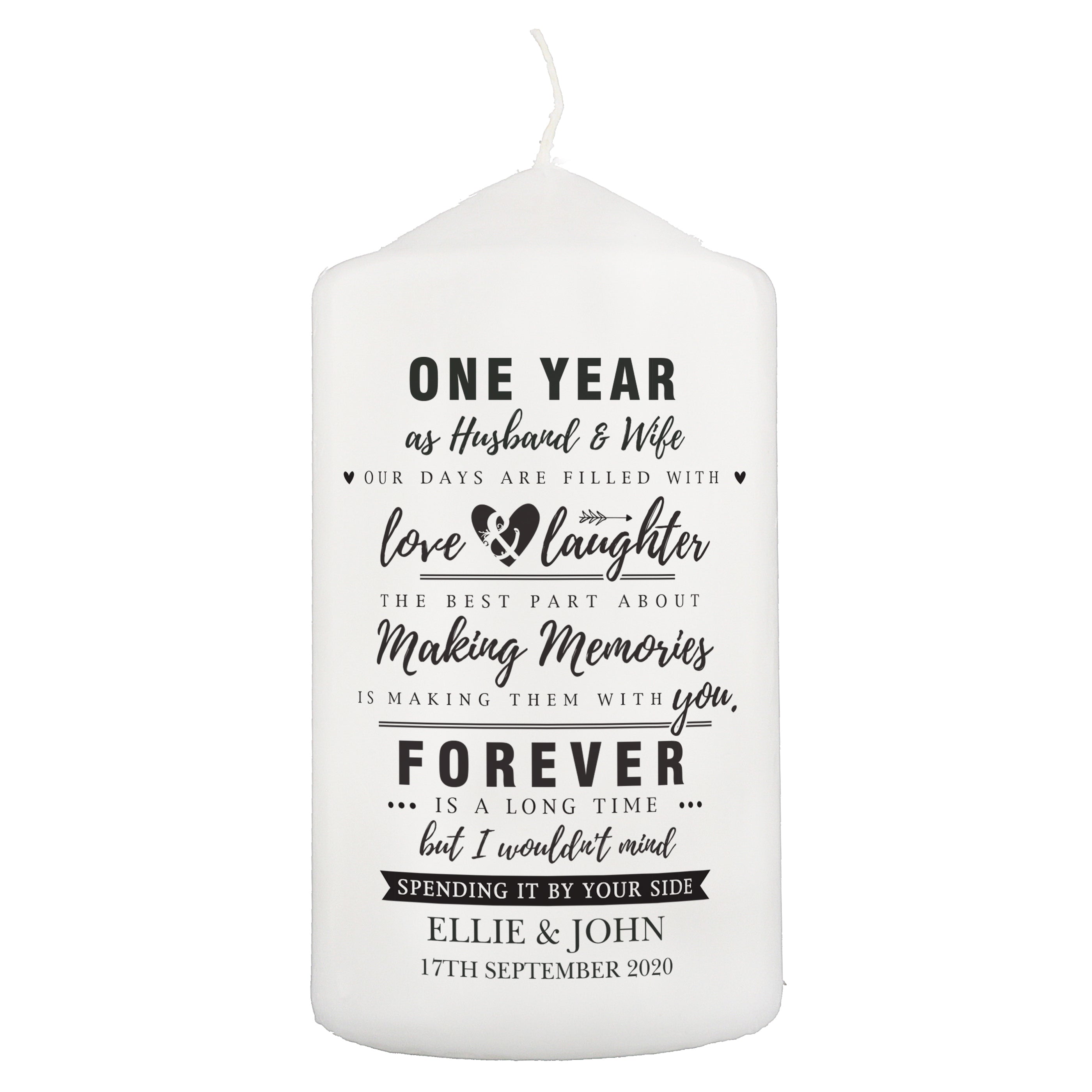 Personalised Typography Anniversary Pillar Candle
